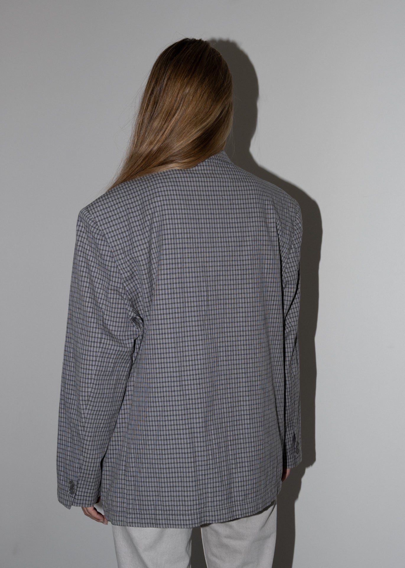 Vintage Grey Checked Oversized Light Weight Blazer