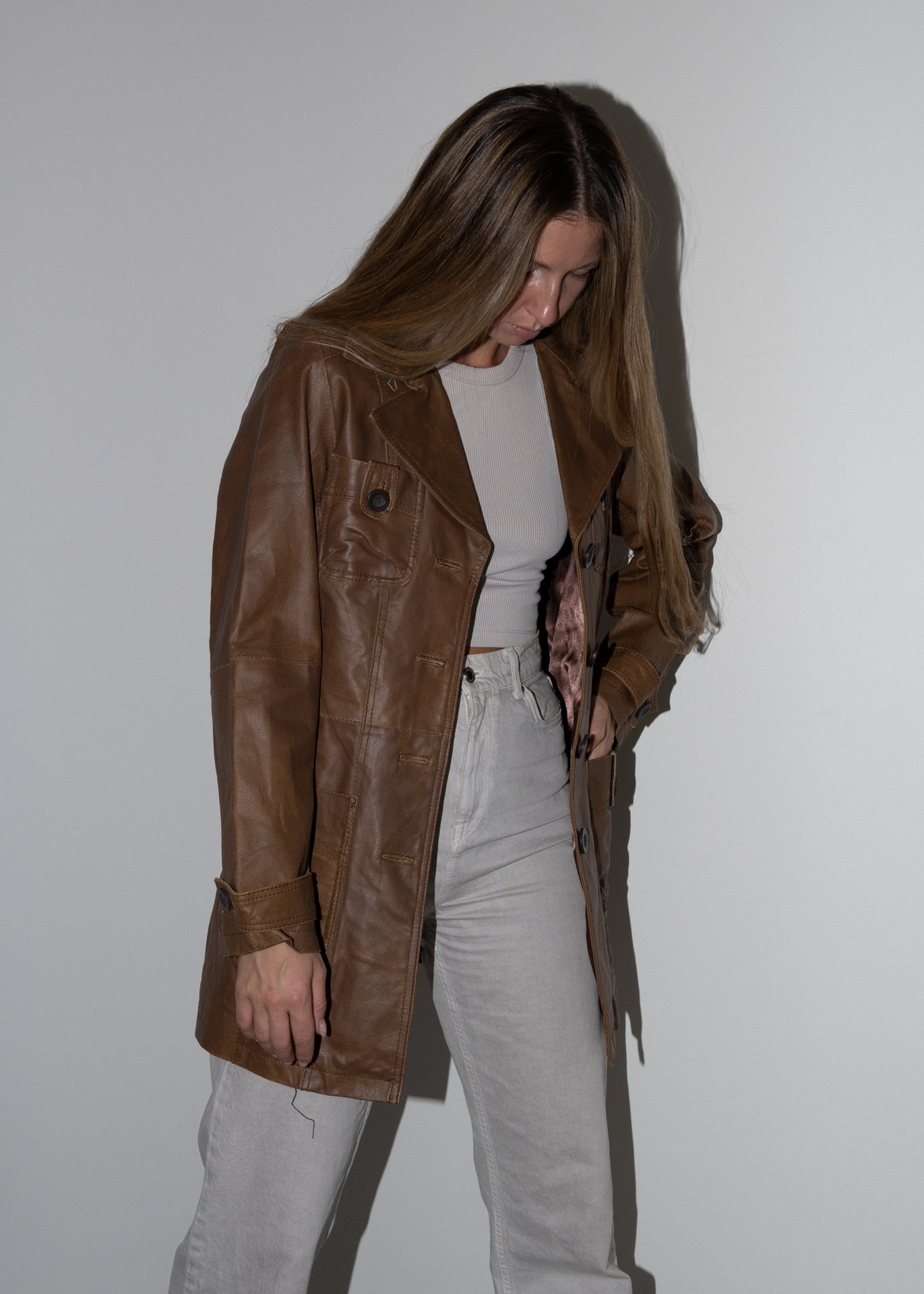 Vintage Brown Oversized Leather Jacket