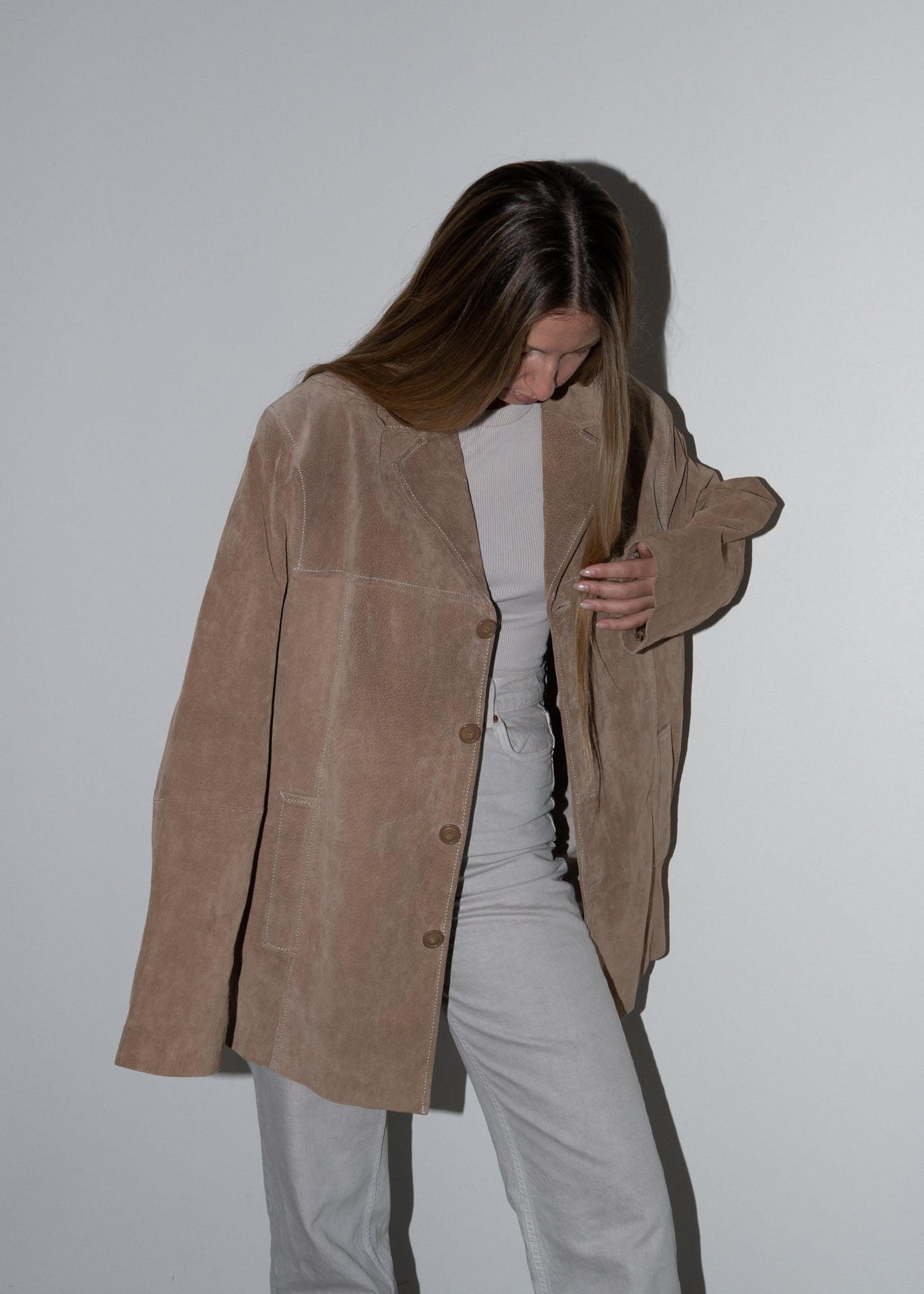 Vintage Beige Oversized Suede Jacket