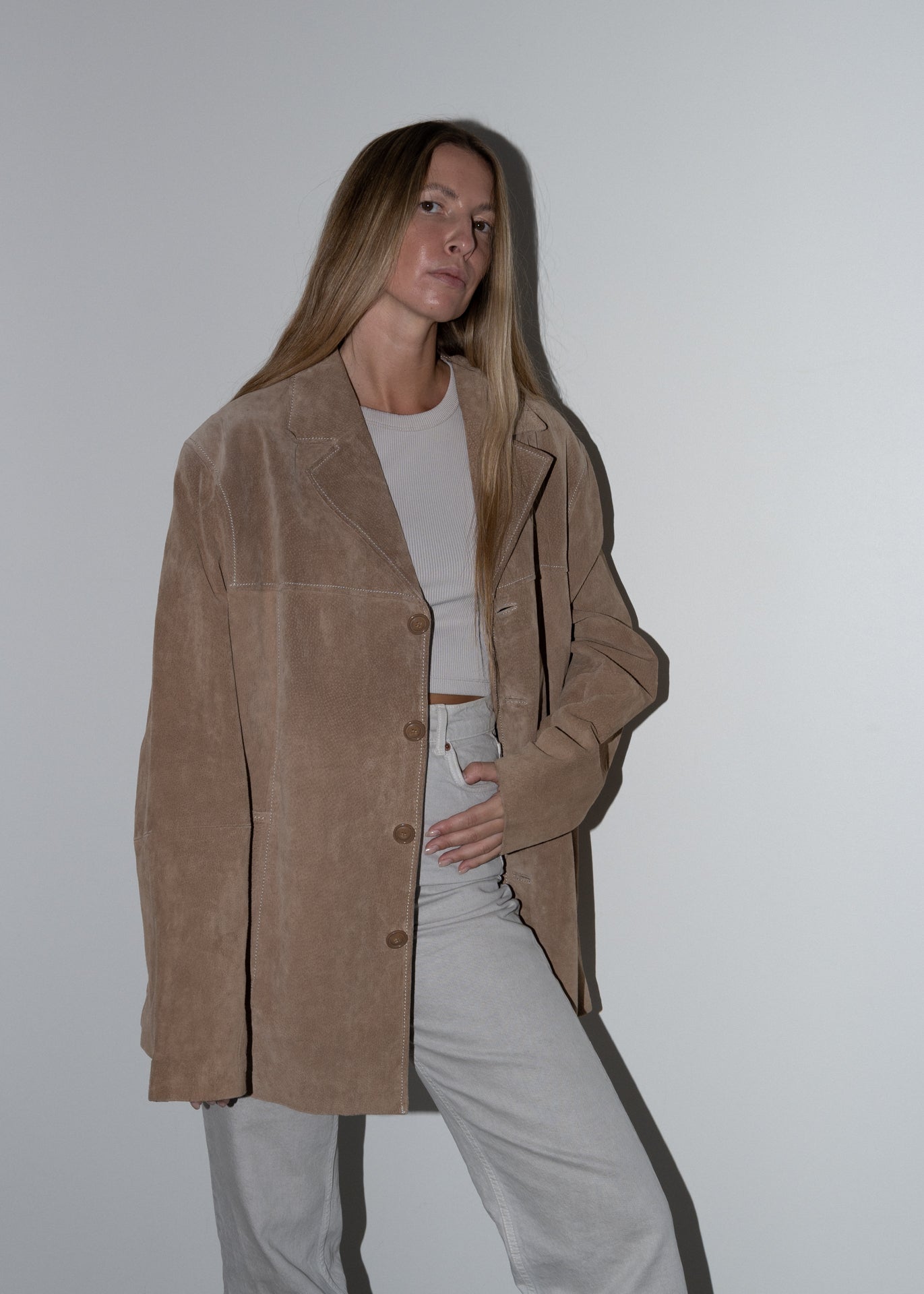 Vintage Beige Oversized Suede Jacket