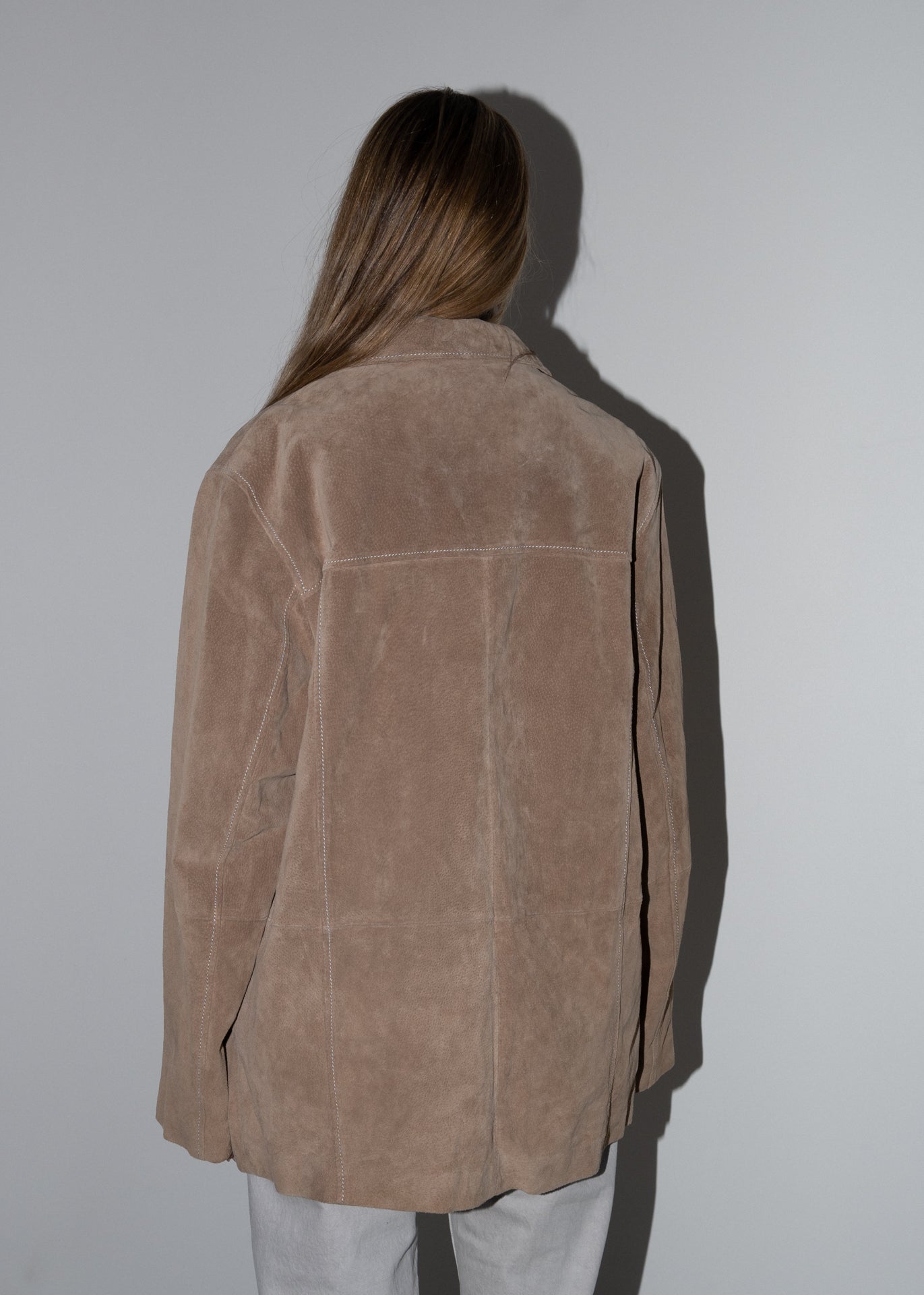 Vintage Beige Oversized Suede Jacket