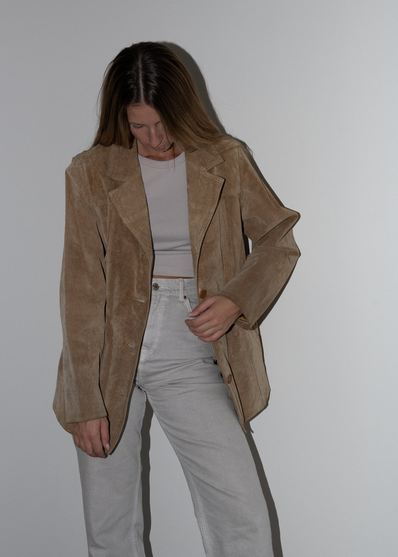 Vintage Beige Oversized Suede Jacket