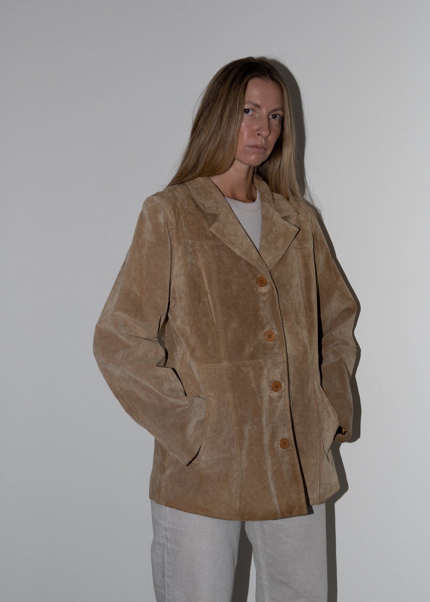 Vintage Beige Oversized Suede Jacket