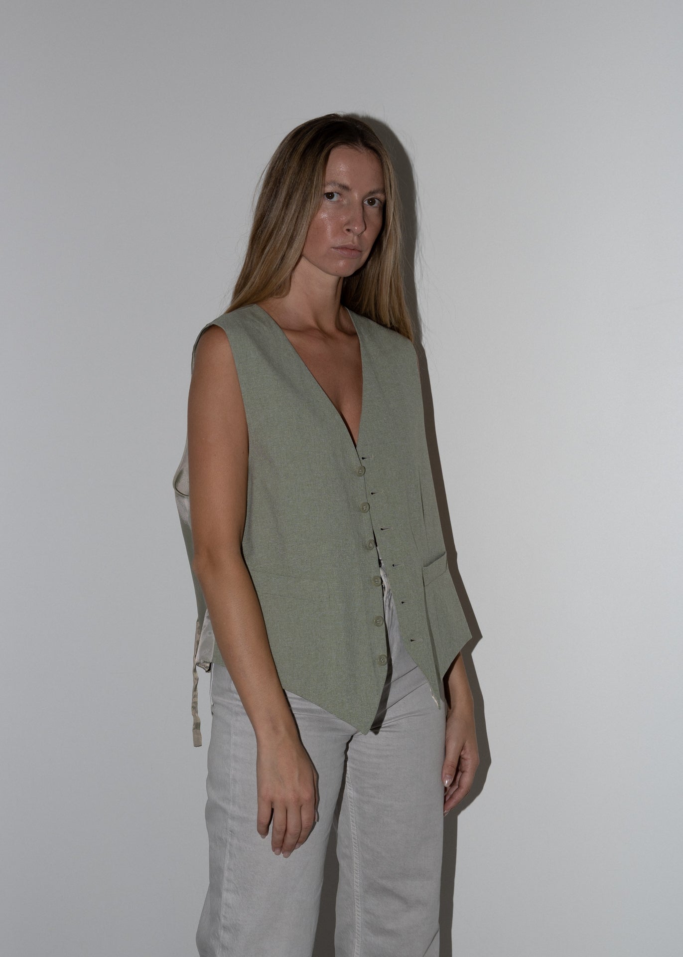 Vintage Oversized Vest In Sage Green