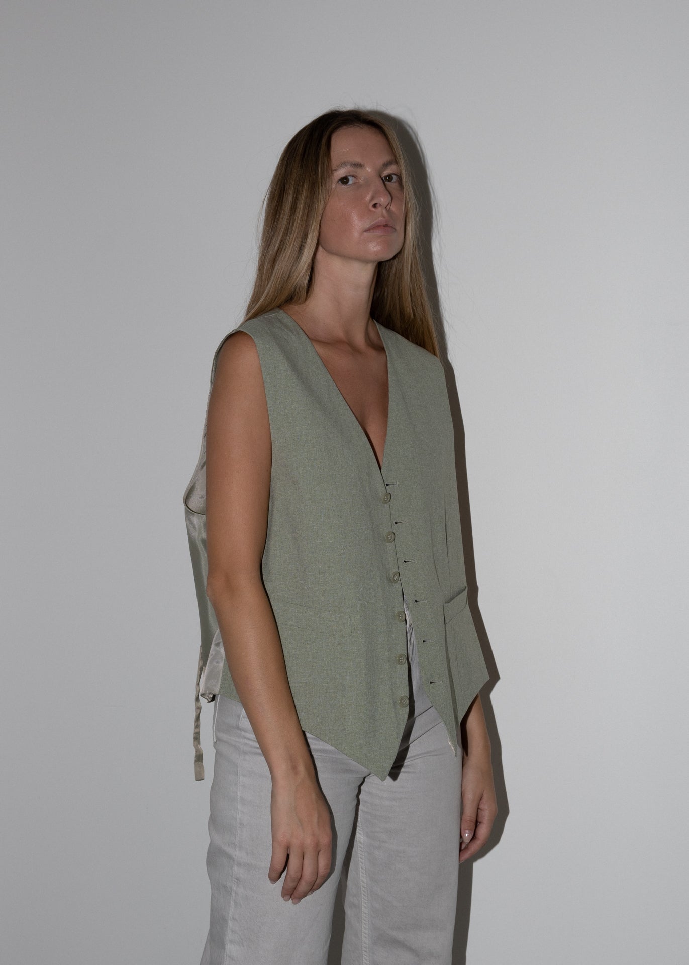 Vintage Oversized Vest In Sage Green