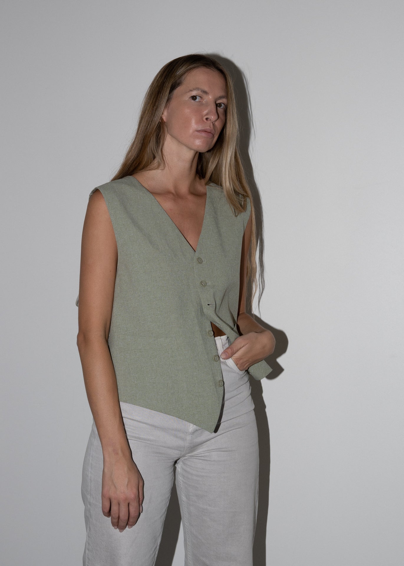 Vintage Oversized Vest In Sage Green