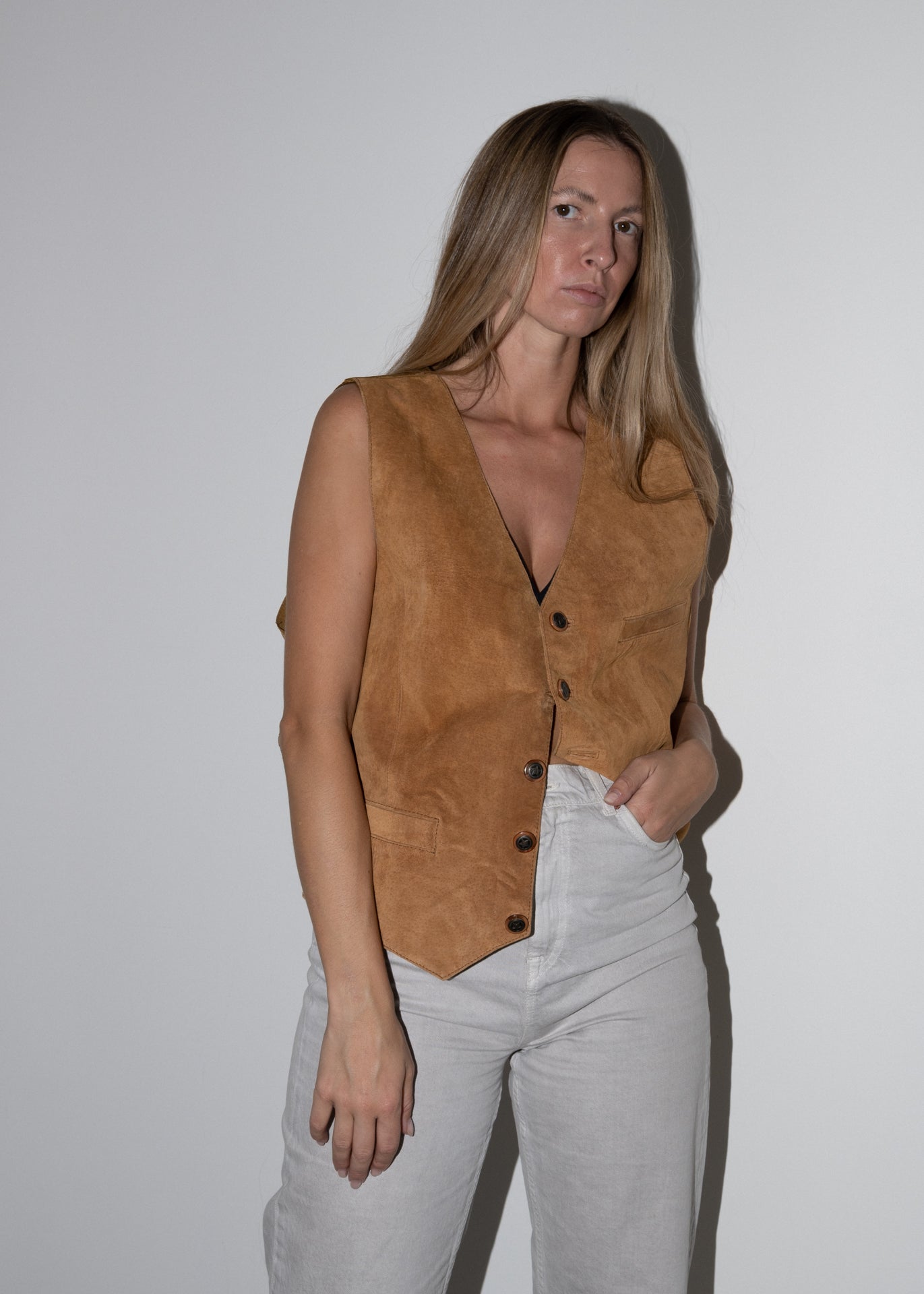 Vintage Brown Oversized Suede Vest