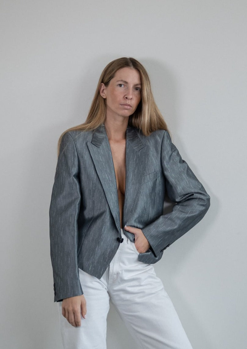 Vintage Silver Grey Crop Blazer