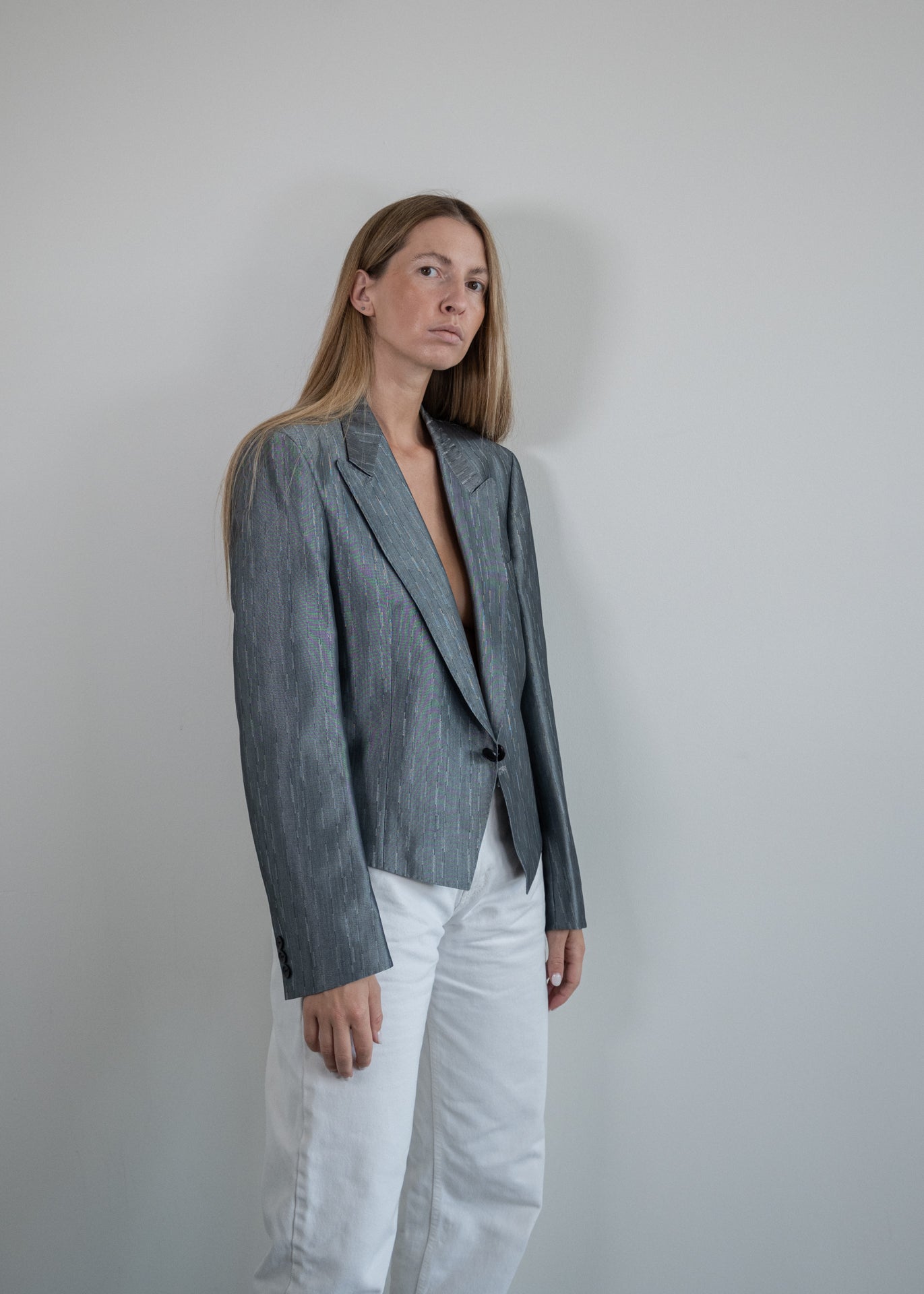 Vintage Silver Grey Crop Blazer