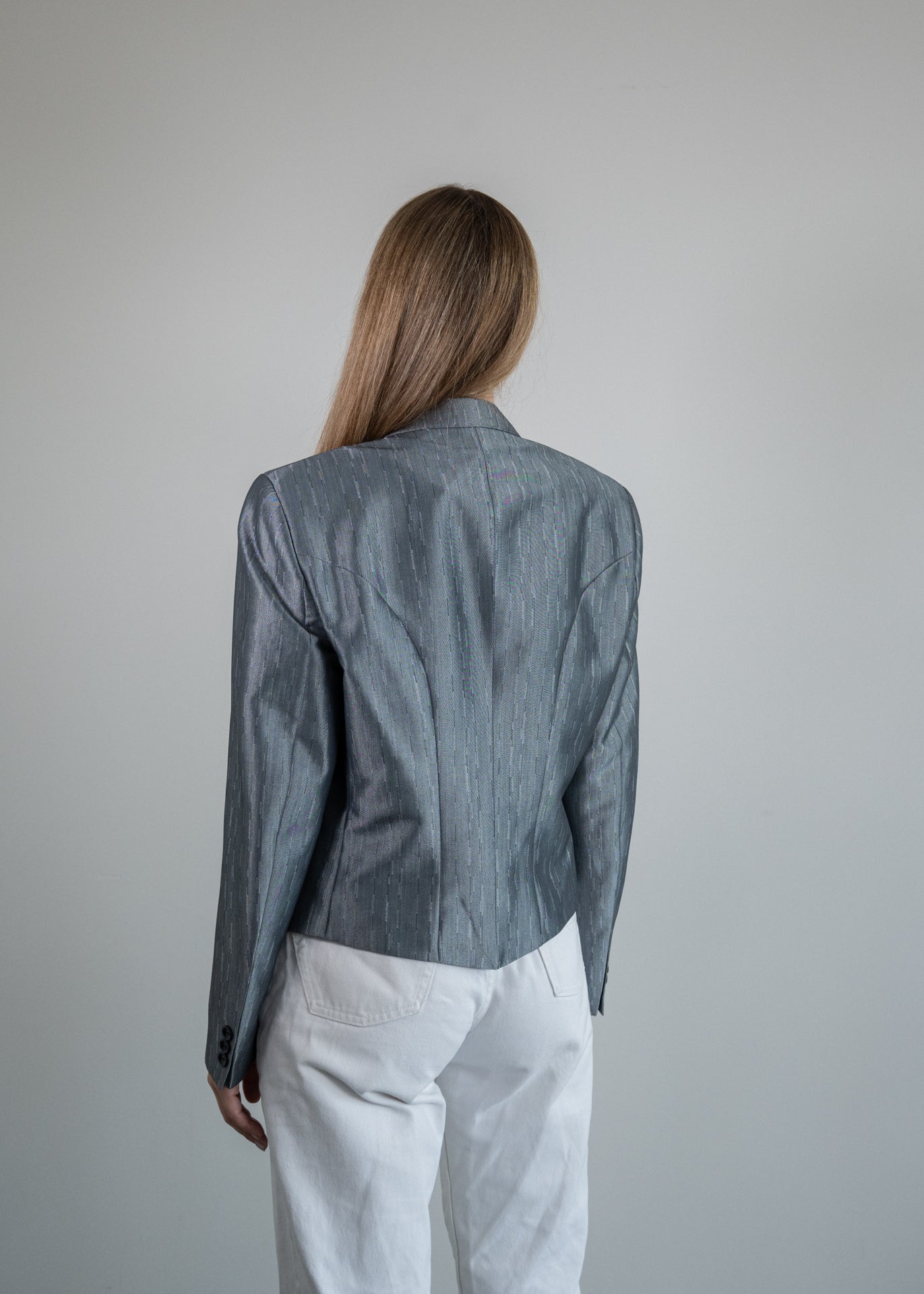 Vintage Silver Grey Crop Blazer