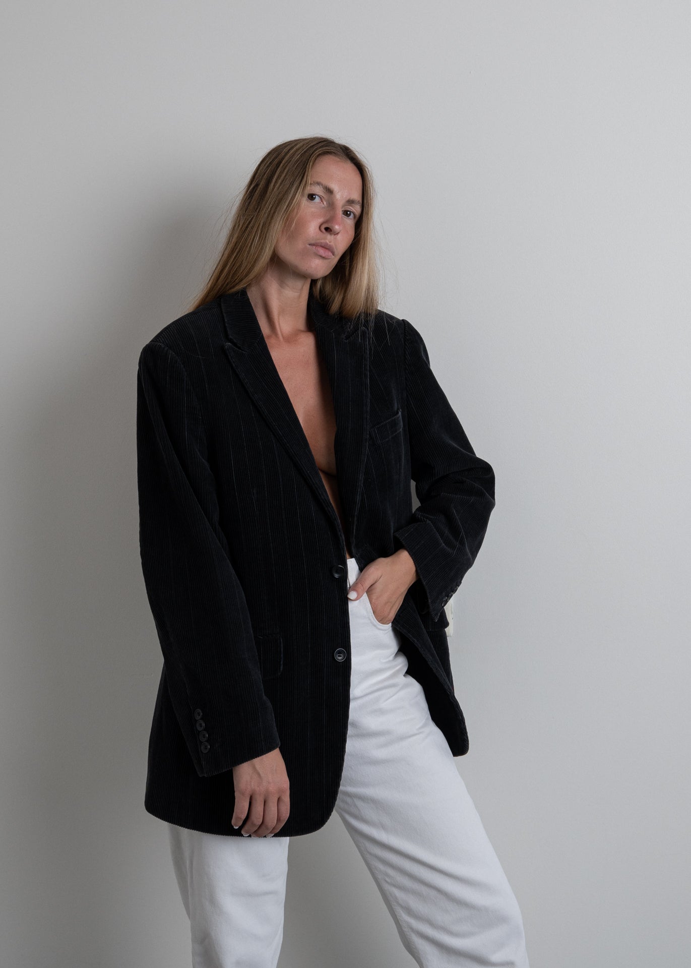 Vintage Black Oversized Corduroy Blazer