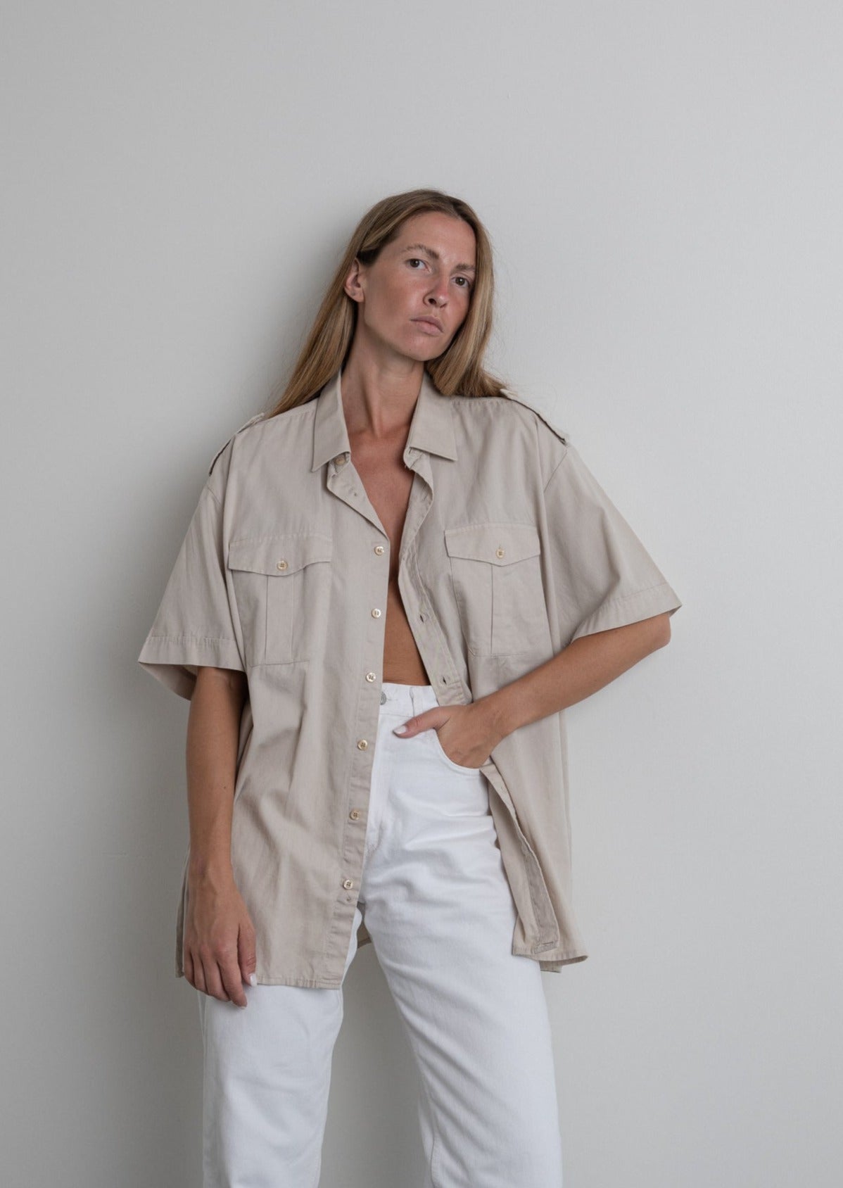 Vintage Beige Oversized Buttoned Shirt