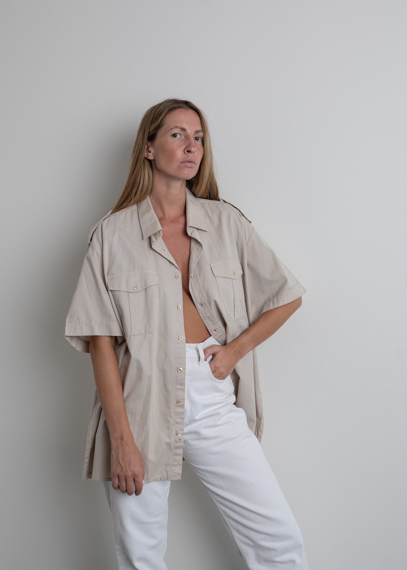 Vintage Beige Oversized Buttoned Shirt