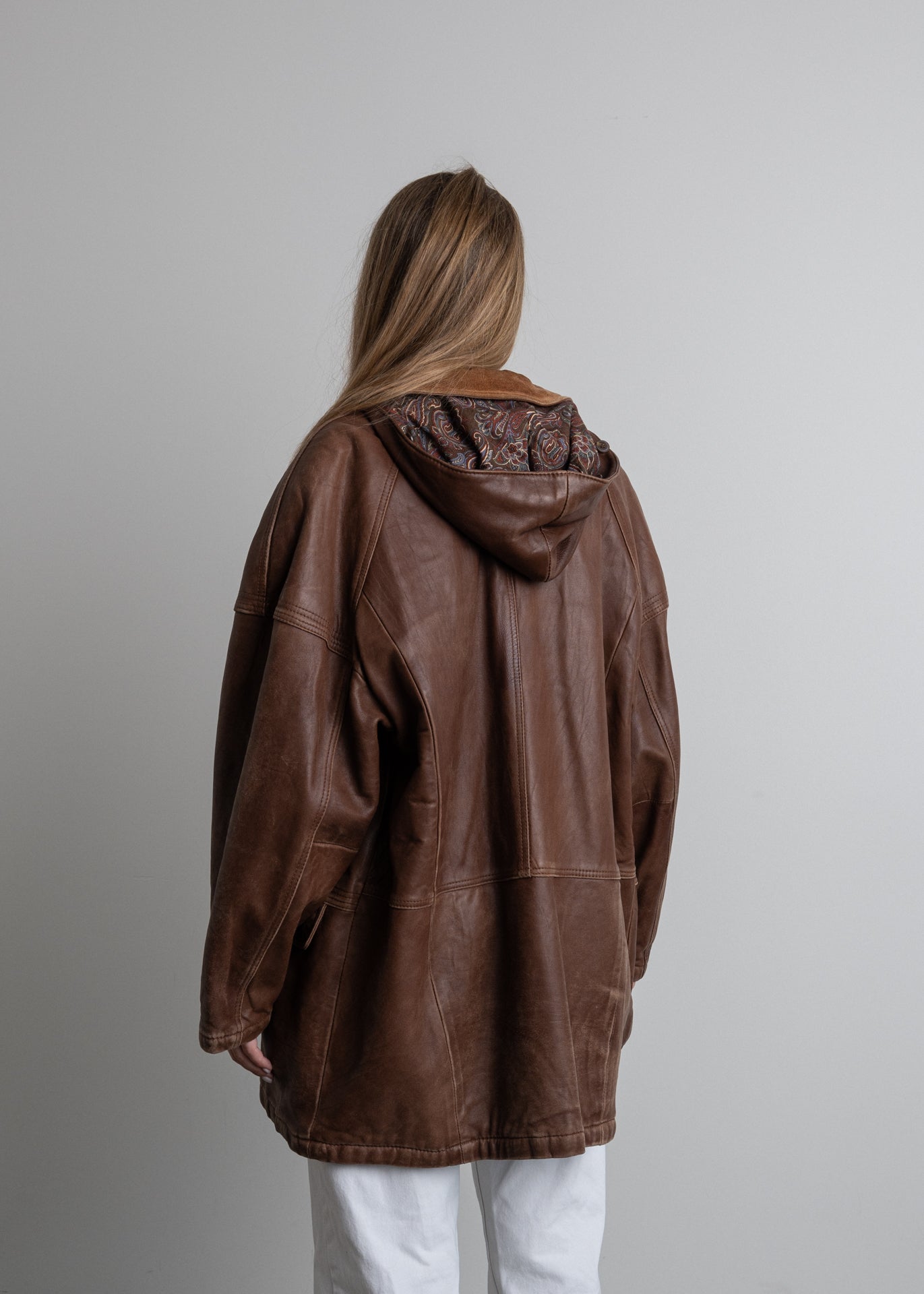 Vintage Brown Oversized Leather Coat