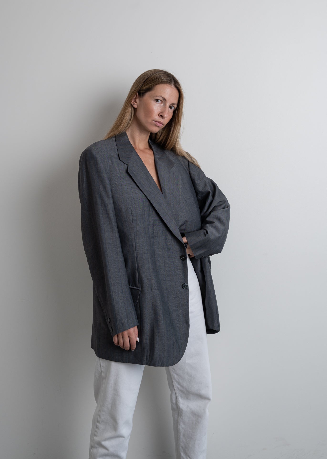 Vintage Oversized Blazer in Grey & Blue Tones