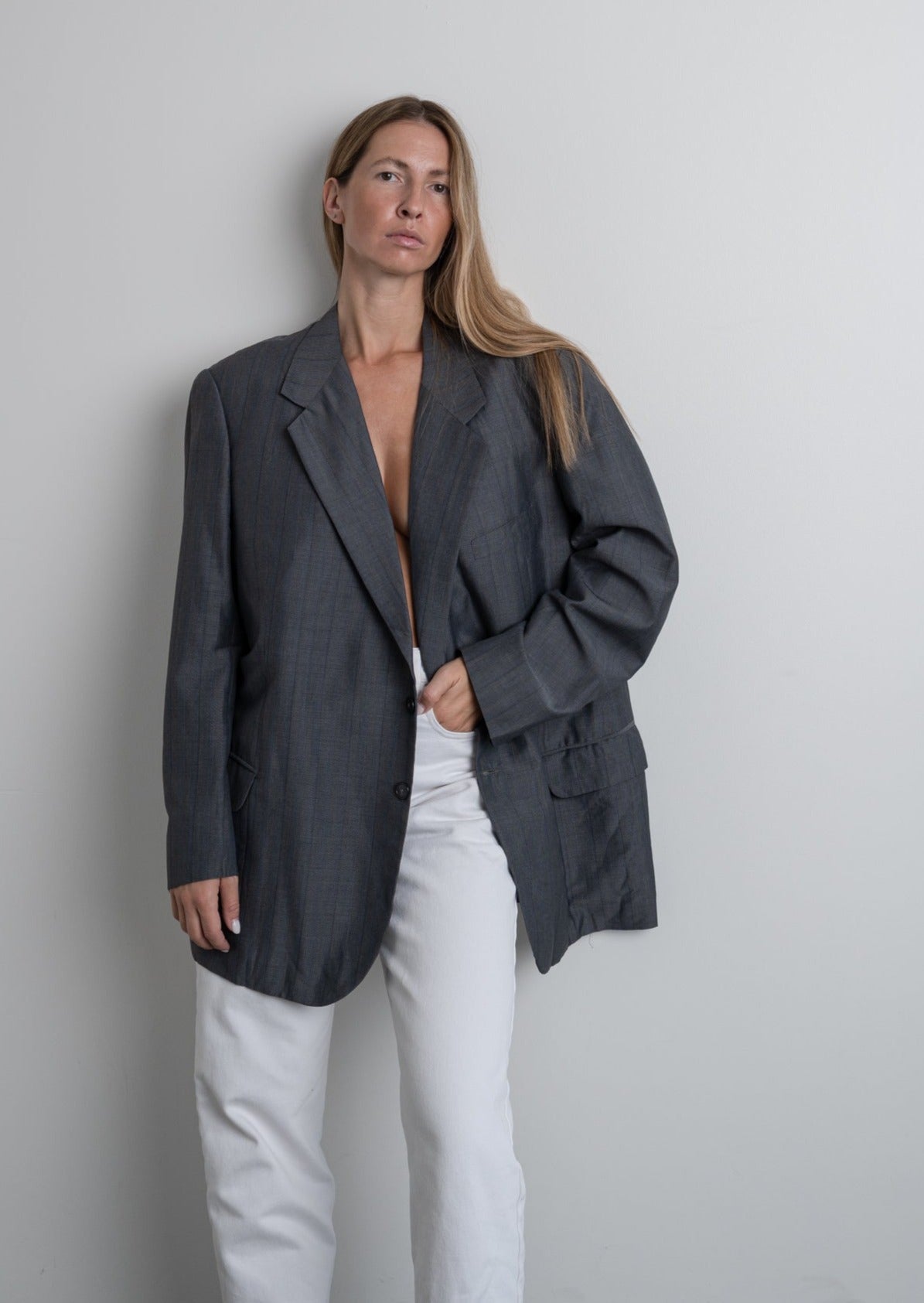 Vintage Oversized Blazer in Grey & Blue Tones