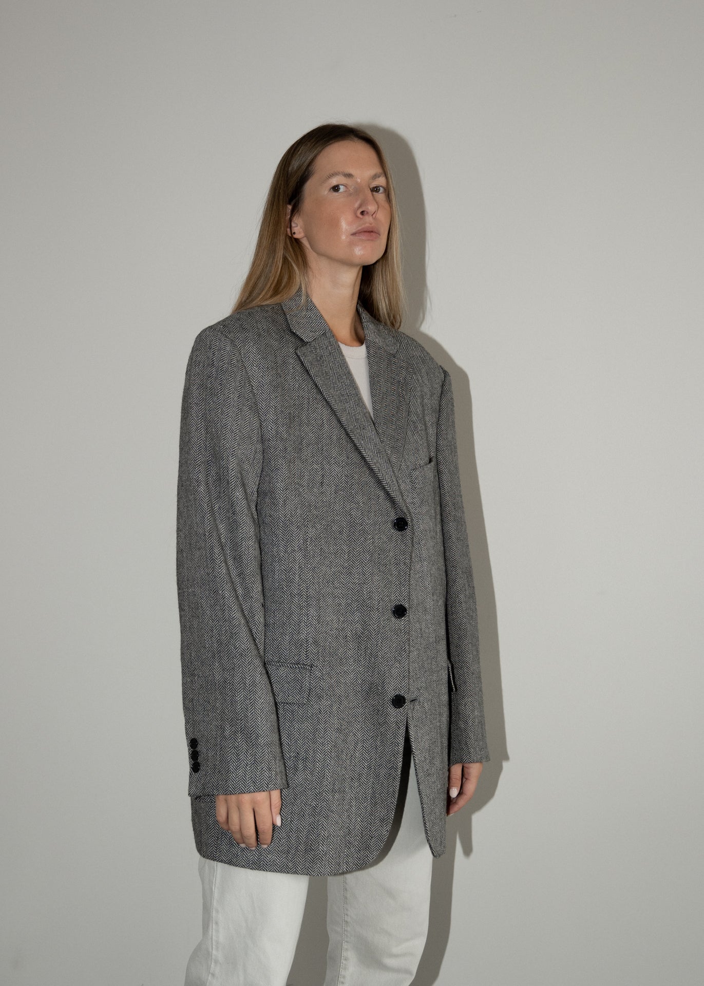 Vintage Grey Patterned Oversized Blazer