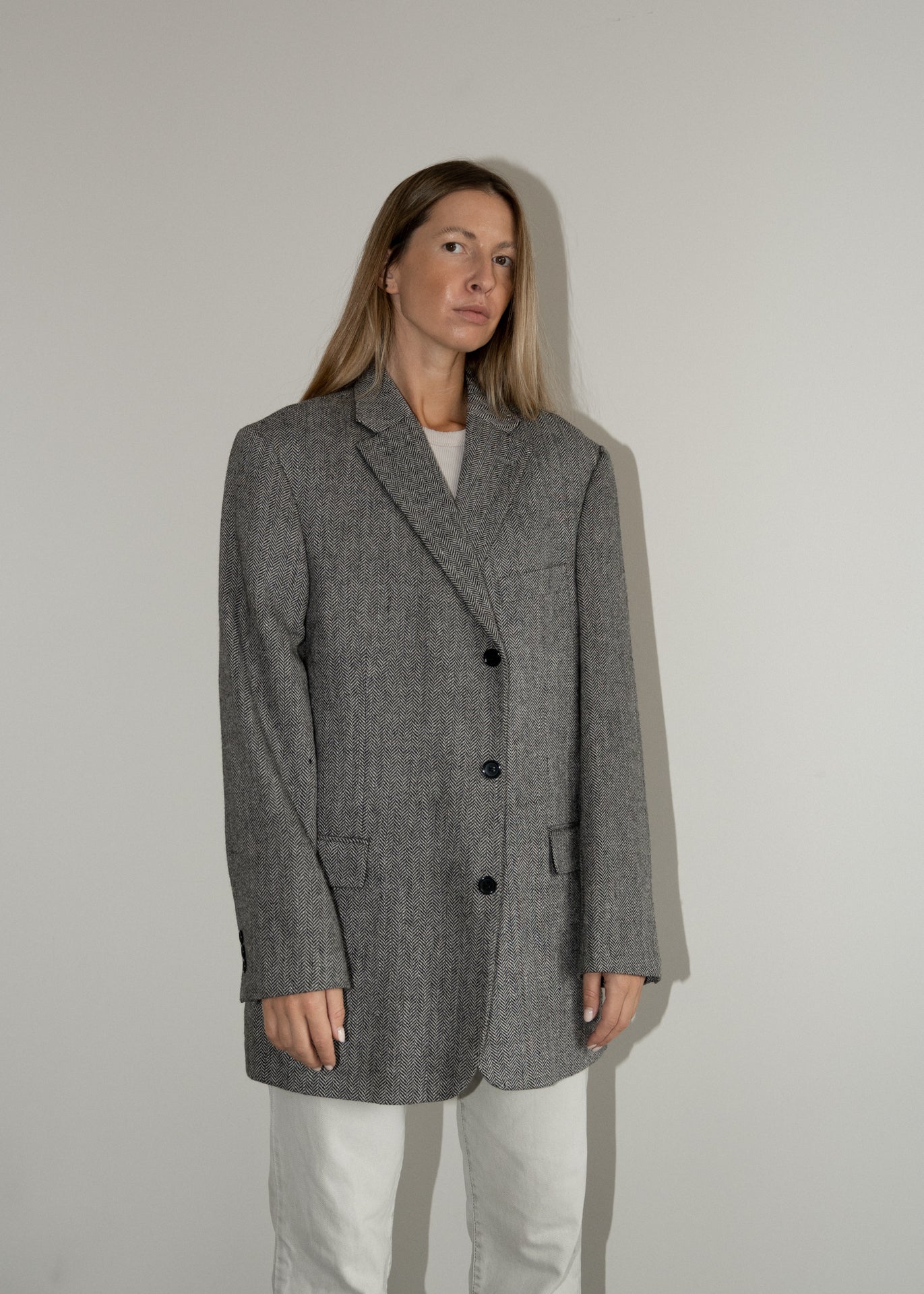 Vintage Grey Patterned Oversized Blazer