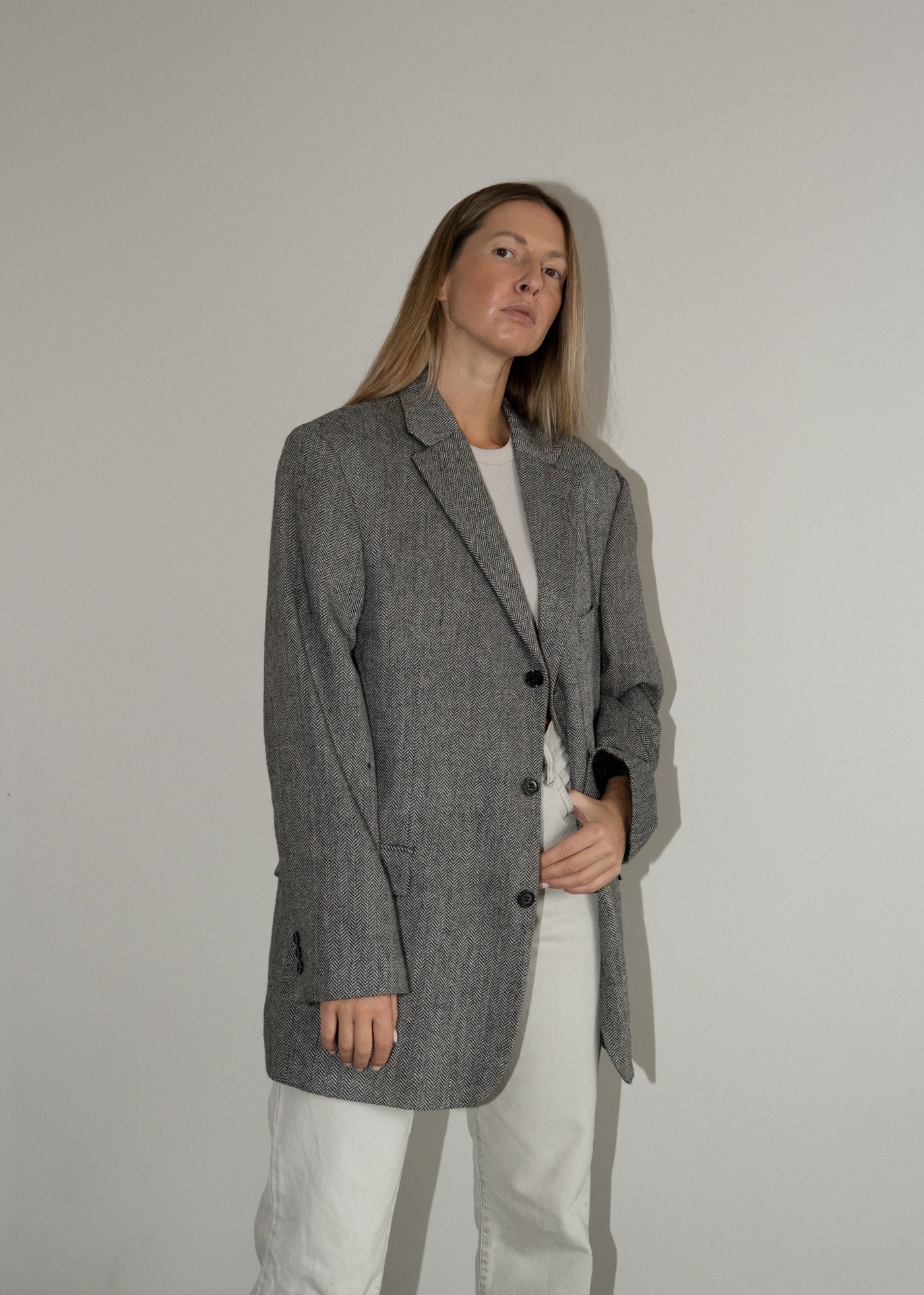 Vintage Grey Patterned Oversized Blazer