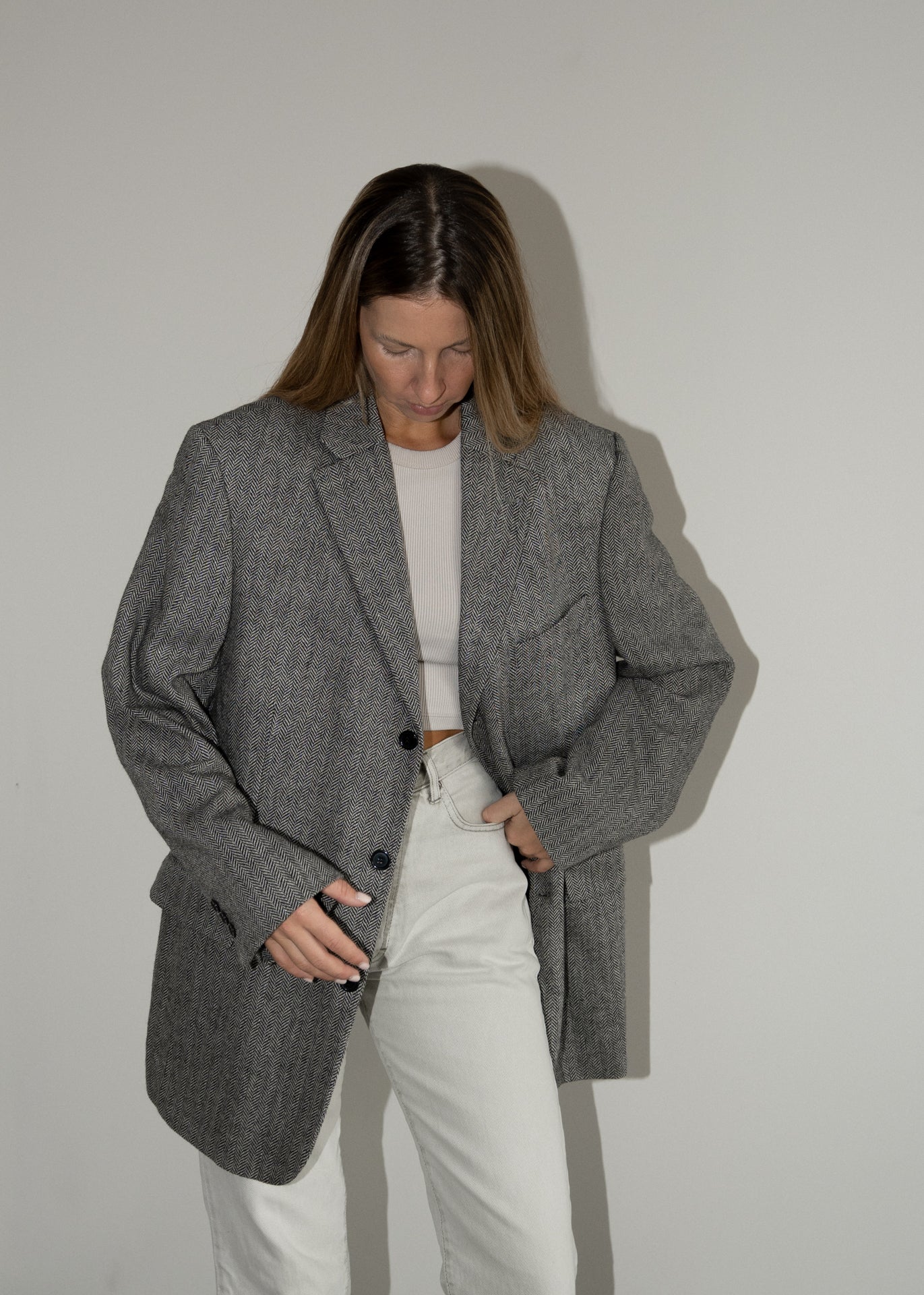 Vintage Grey Patterned Oversized Blazer