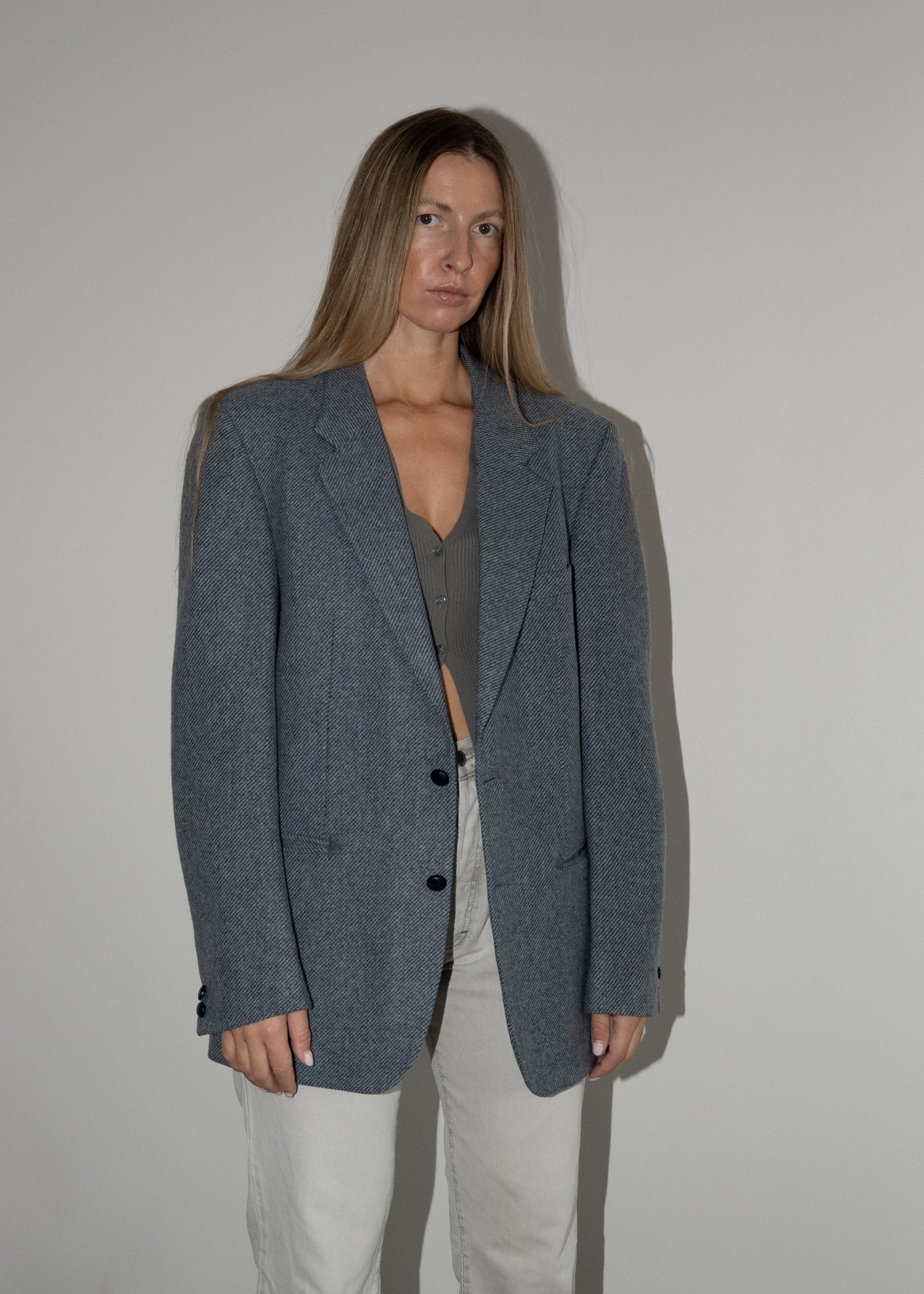 Vintage Light Blue Oversized 100% Wool Blazer