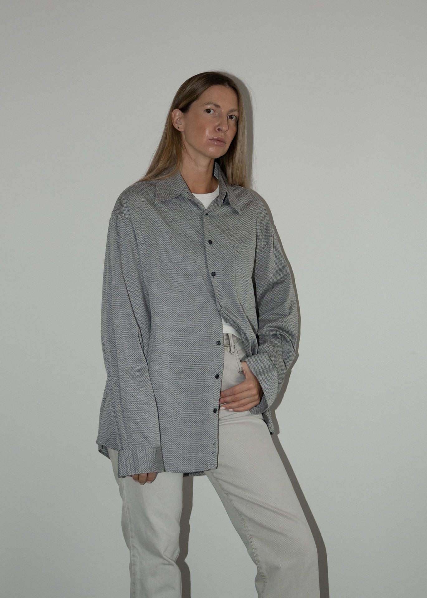 Vintage Grey Oversized Patterned Shirt