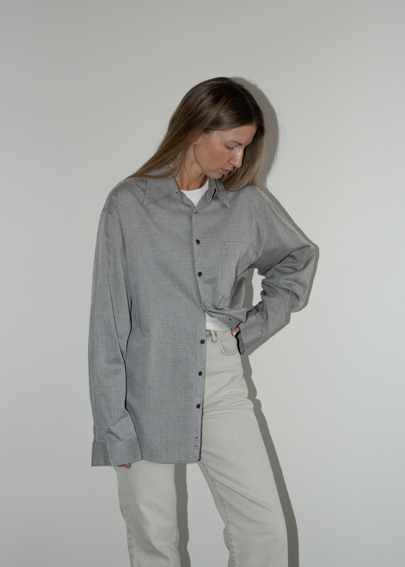 Vintage Grey Oversized Patterned Shirt