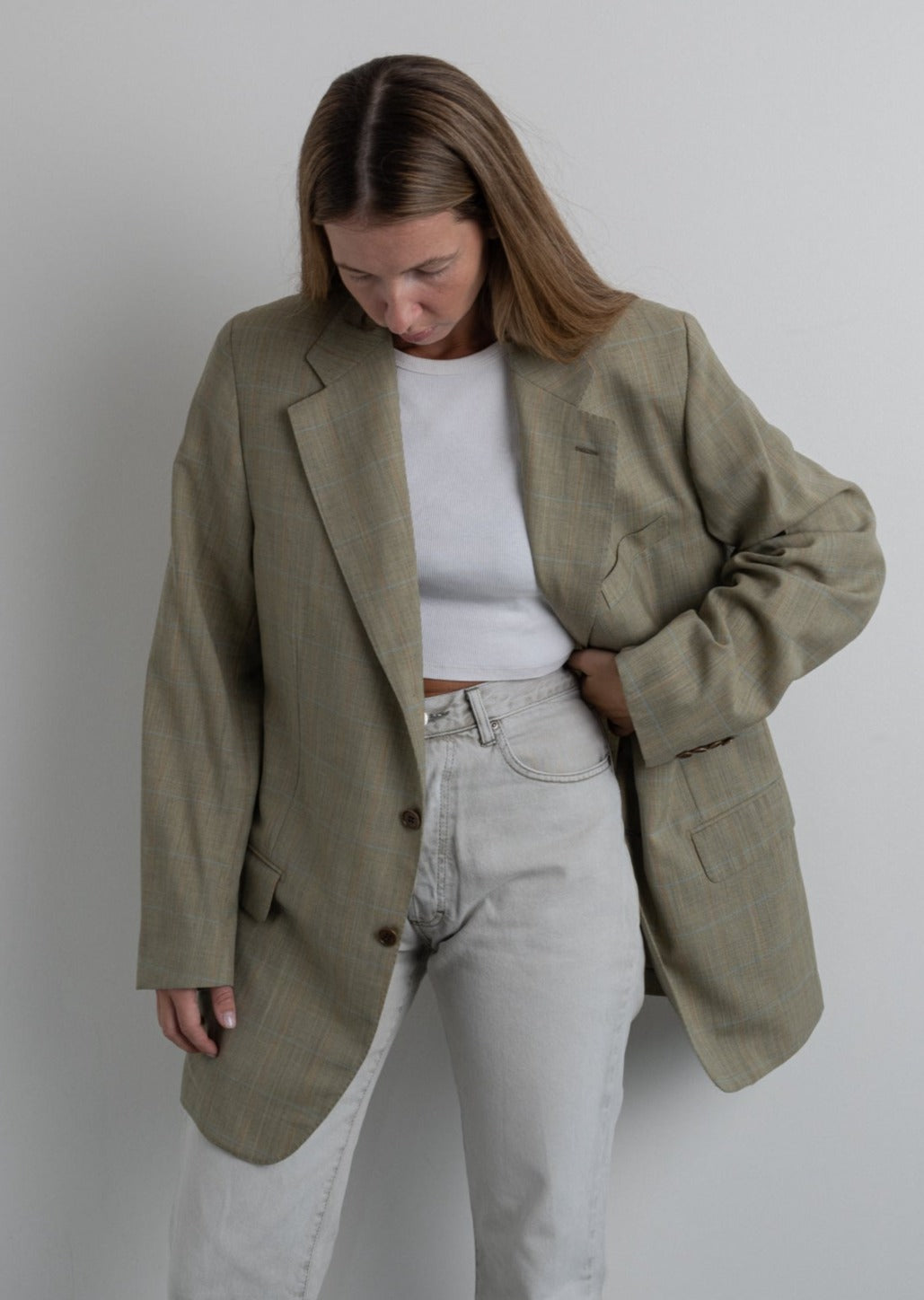 Vintage Green Checked Oversized Blazer