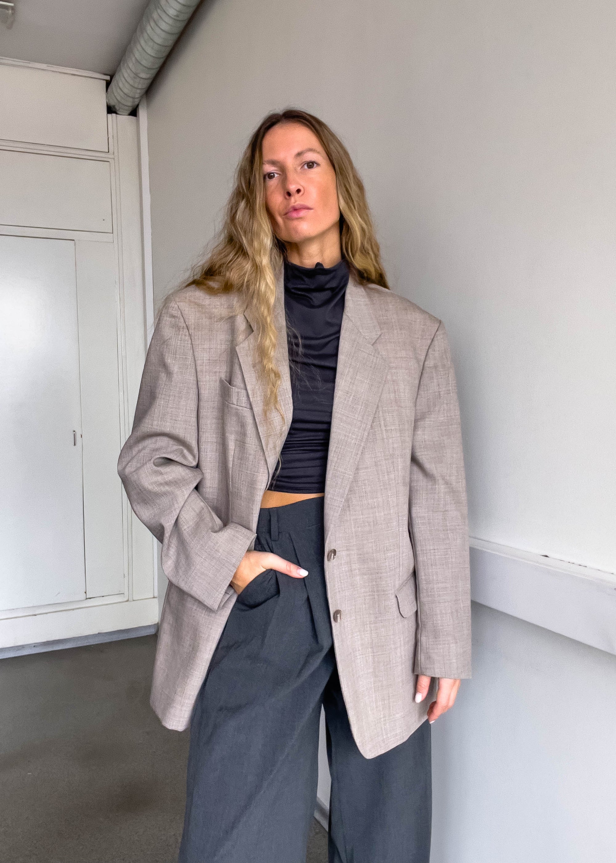 Vintage Warm Grey Oversized Blazer