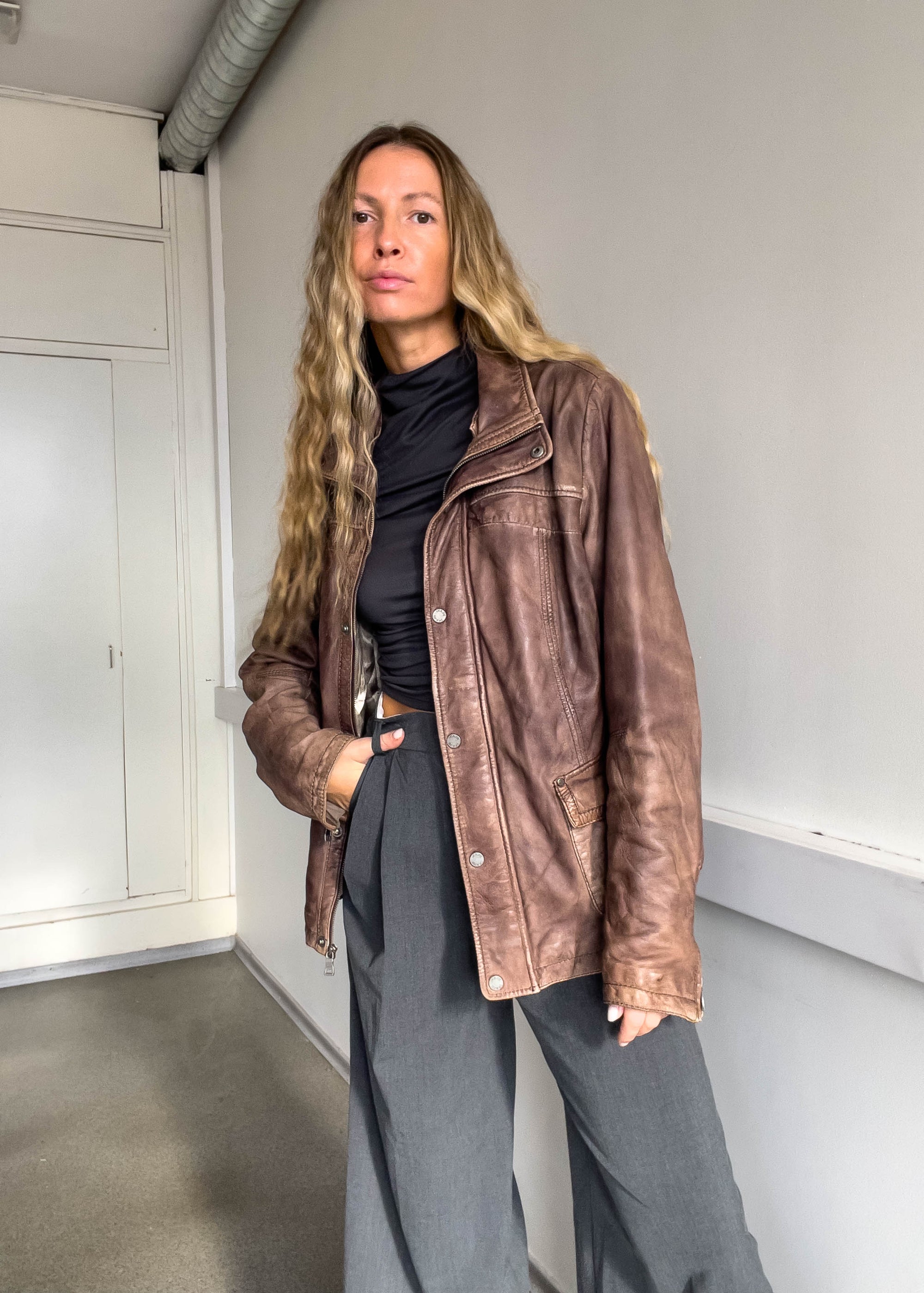 Vintage Brown Oversized Leather Jacket