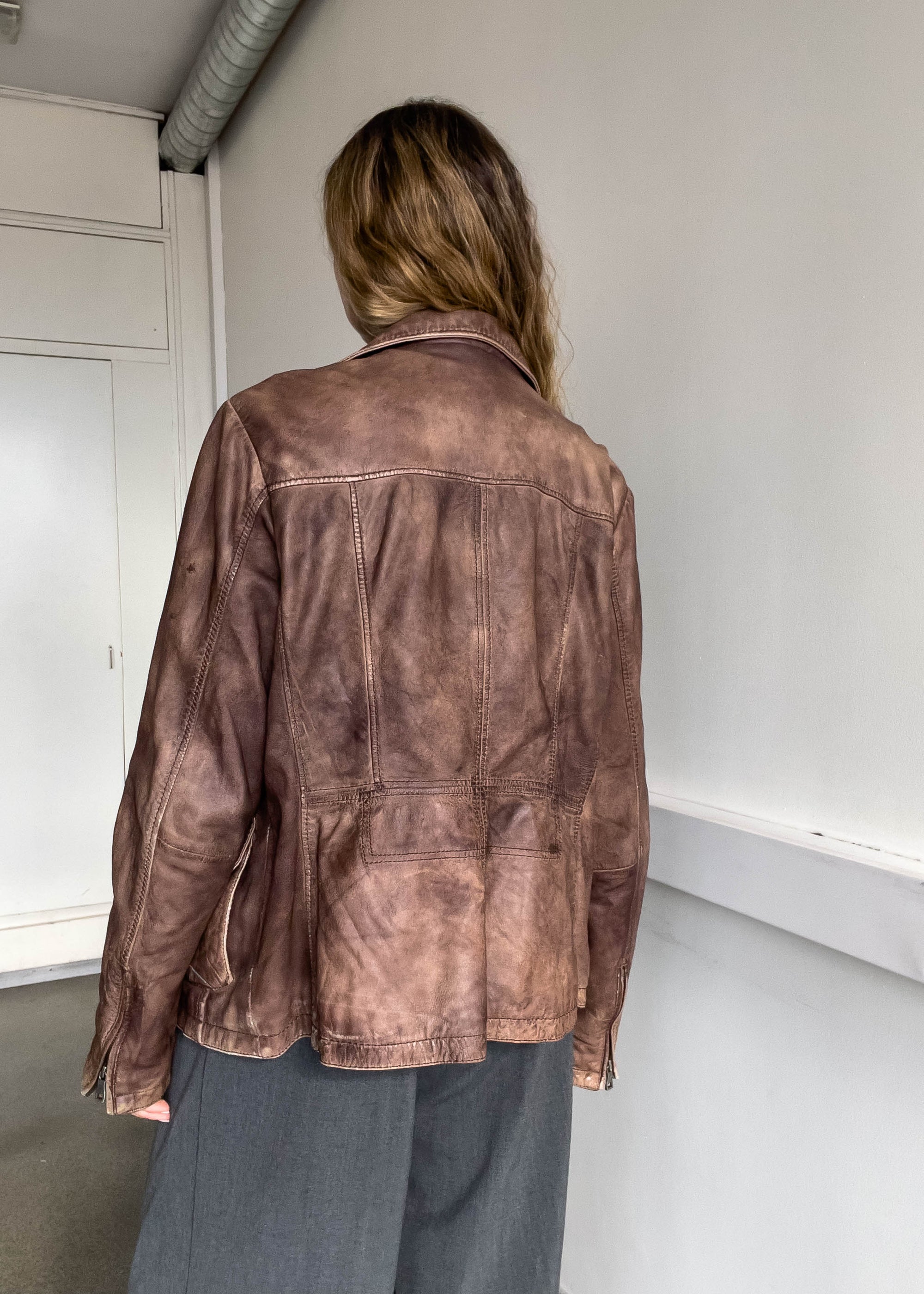 Vintage Brown Oversized Leather Jacket