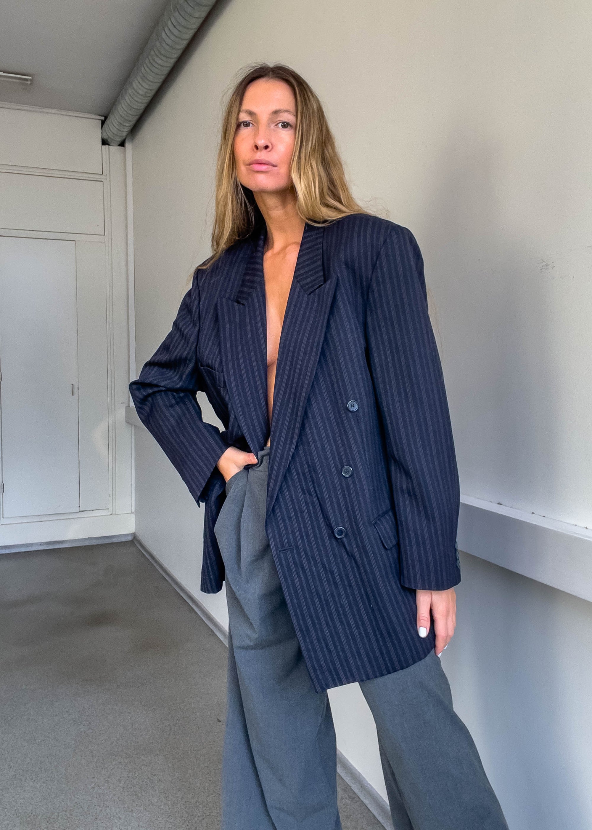 Vintage Blue Oversized Double Breasted Blazer