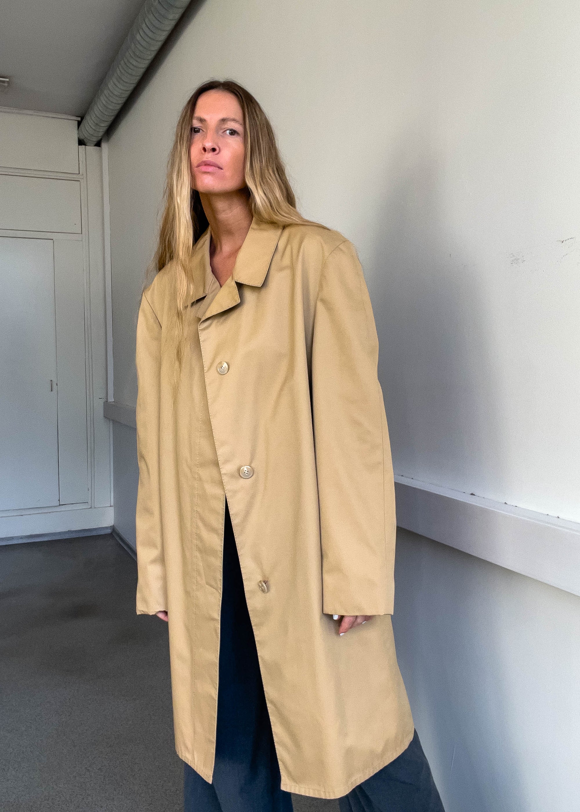 Vintage Beige Oversized Rain Coat