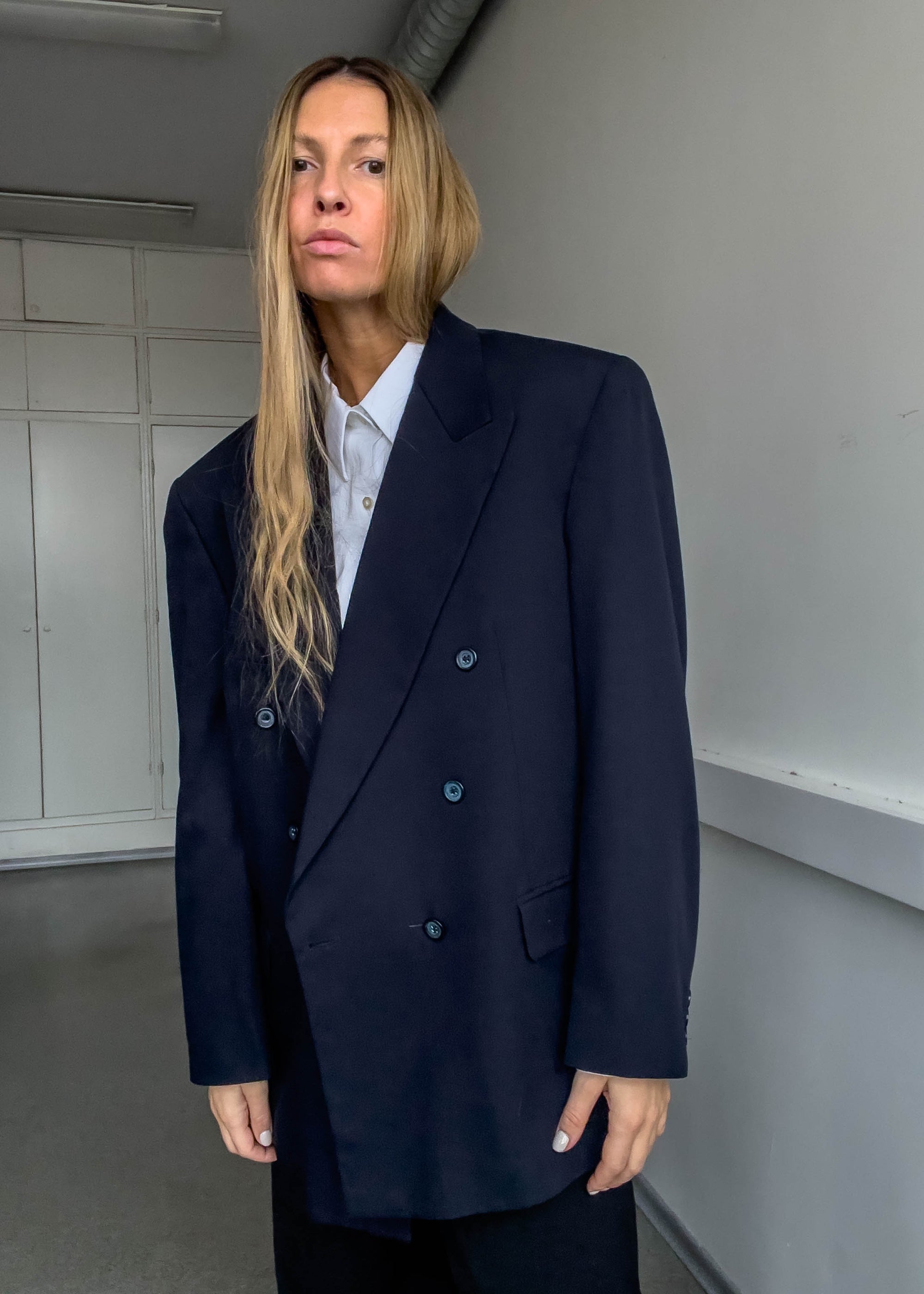 Vintage Blue Oversized Double Breasted Blazer