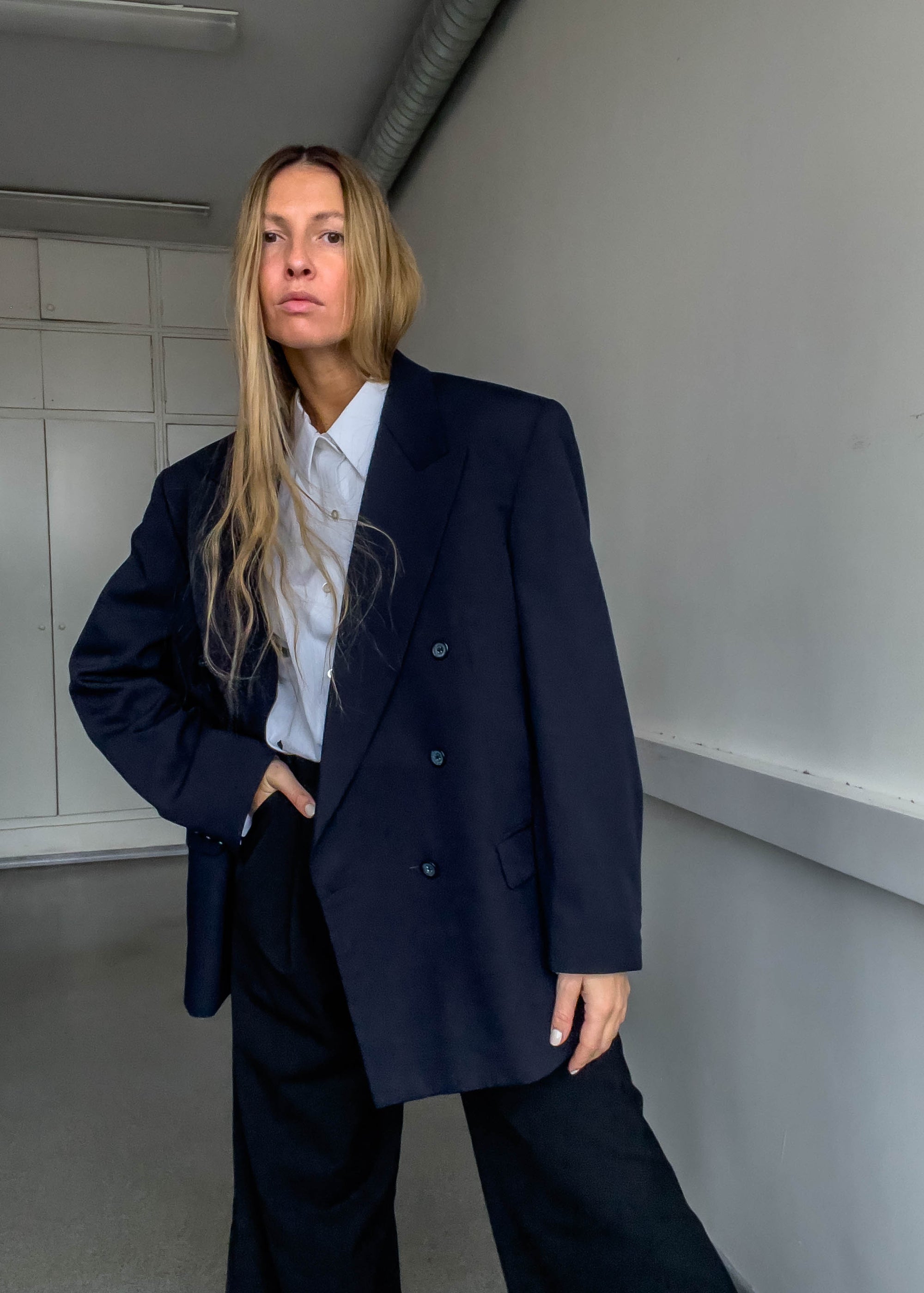 Vintage Blue Oversized Double Breasted Blazer