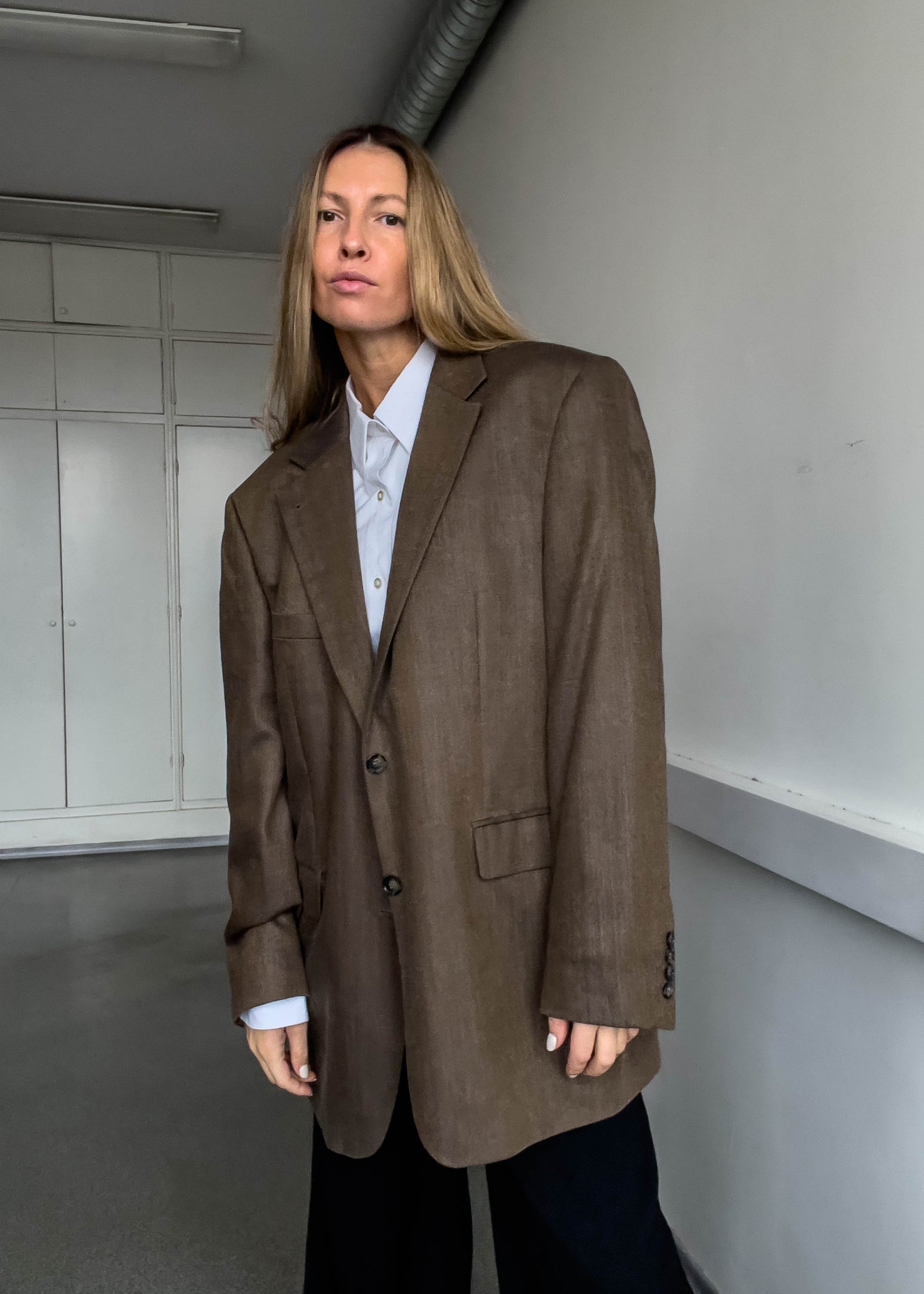 Vintage Brown Oversized Silk Blazer