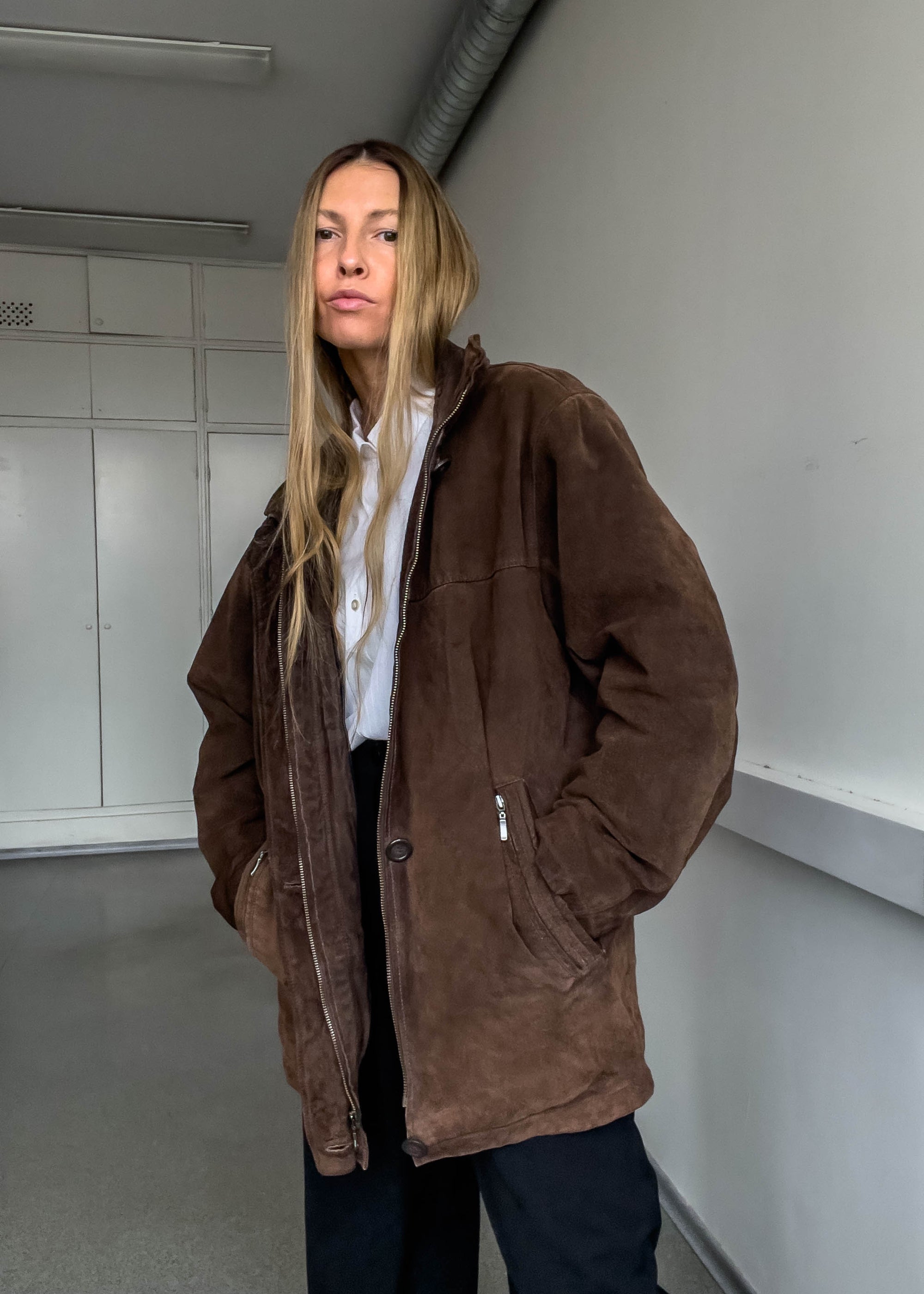 Vintage Brown Oversized Suede Jacket