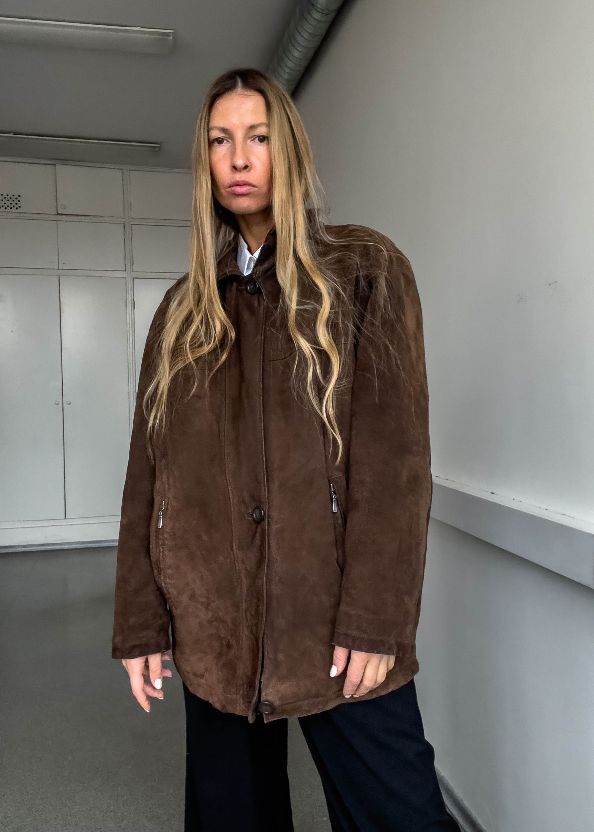 Vintage Brown Oversized Suede Jacket