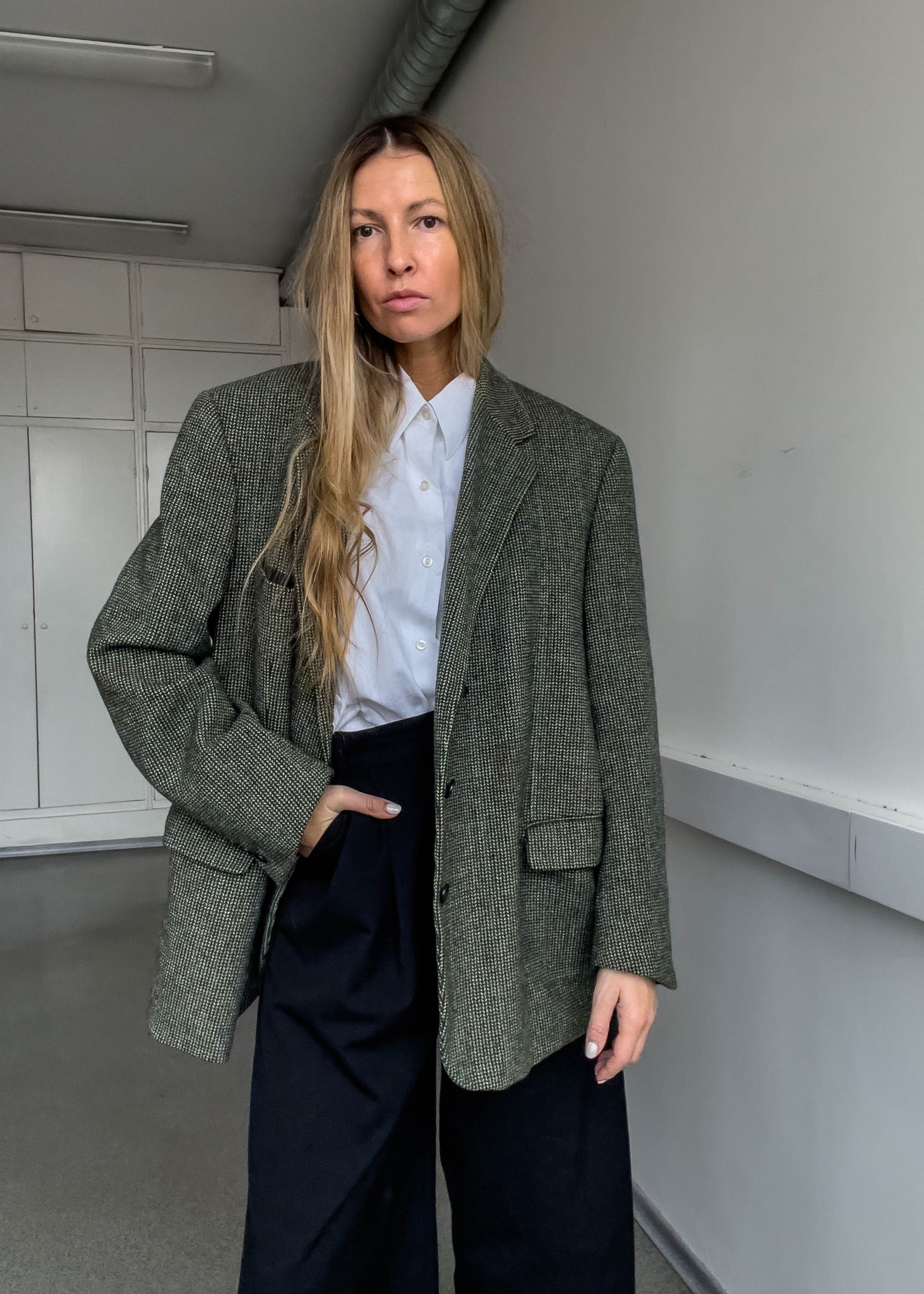 Vintage Green Checked Oversized Blazer