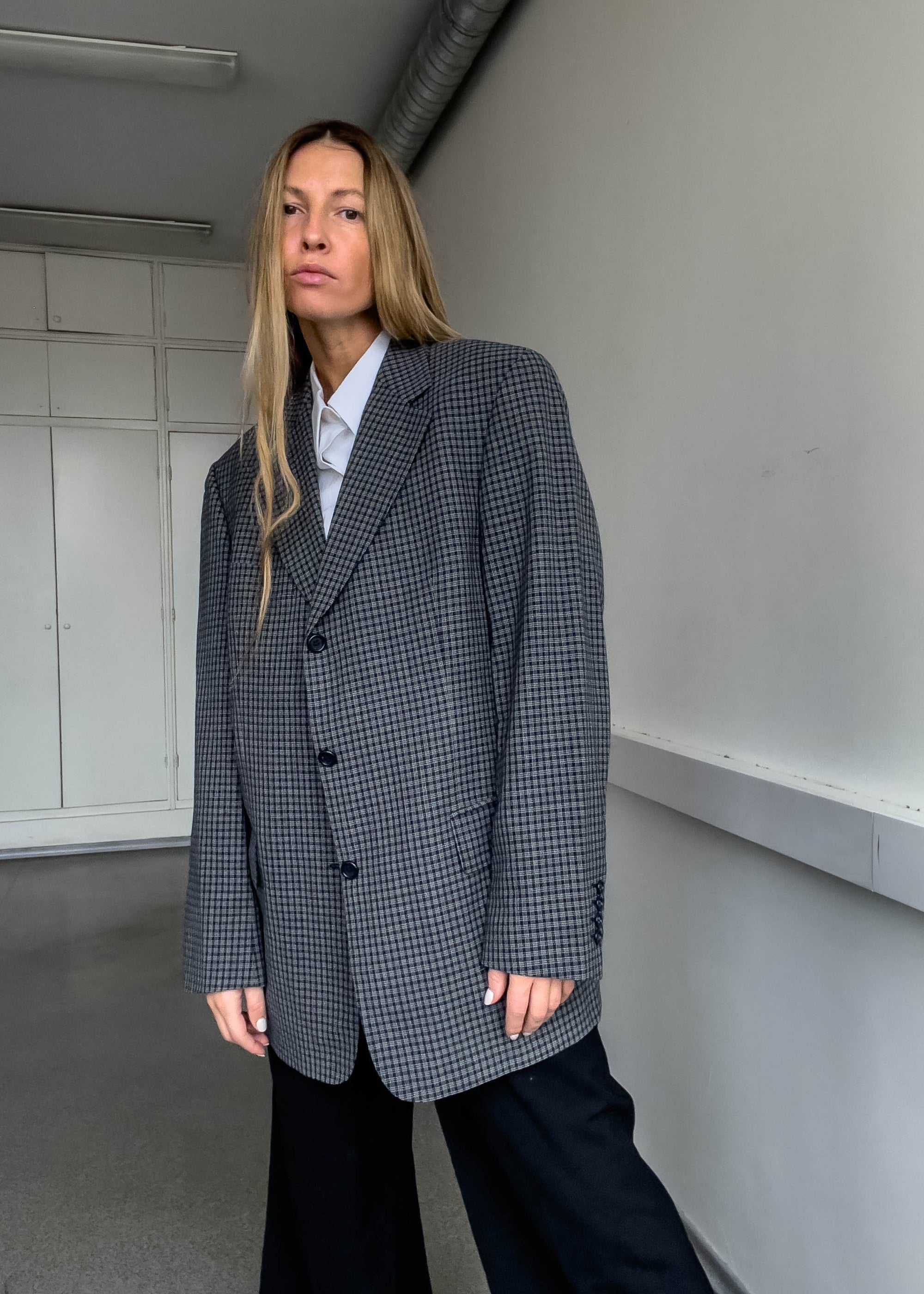 Vintage Blue Checked Oversized Blazer