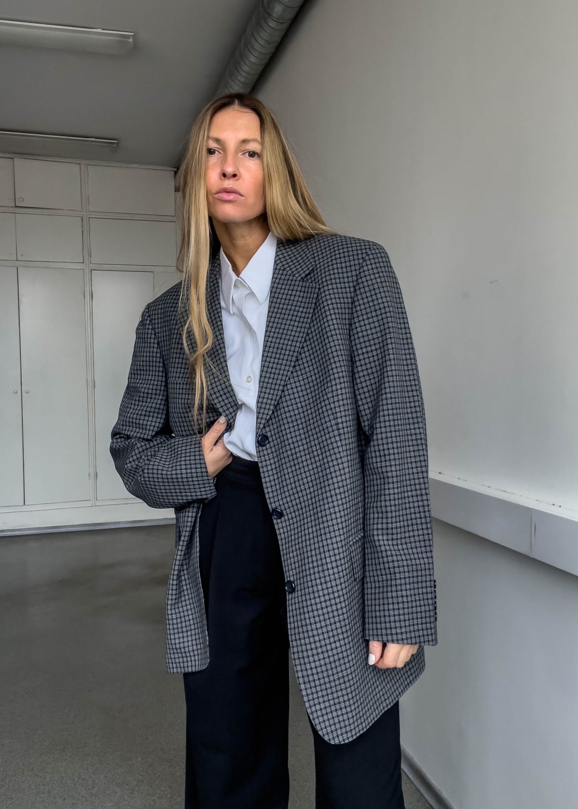 Vintage Blue Checked Oversized Blazer