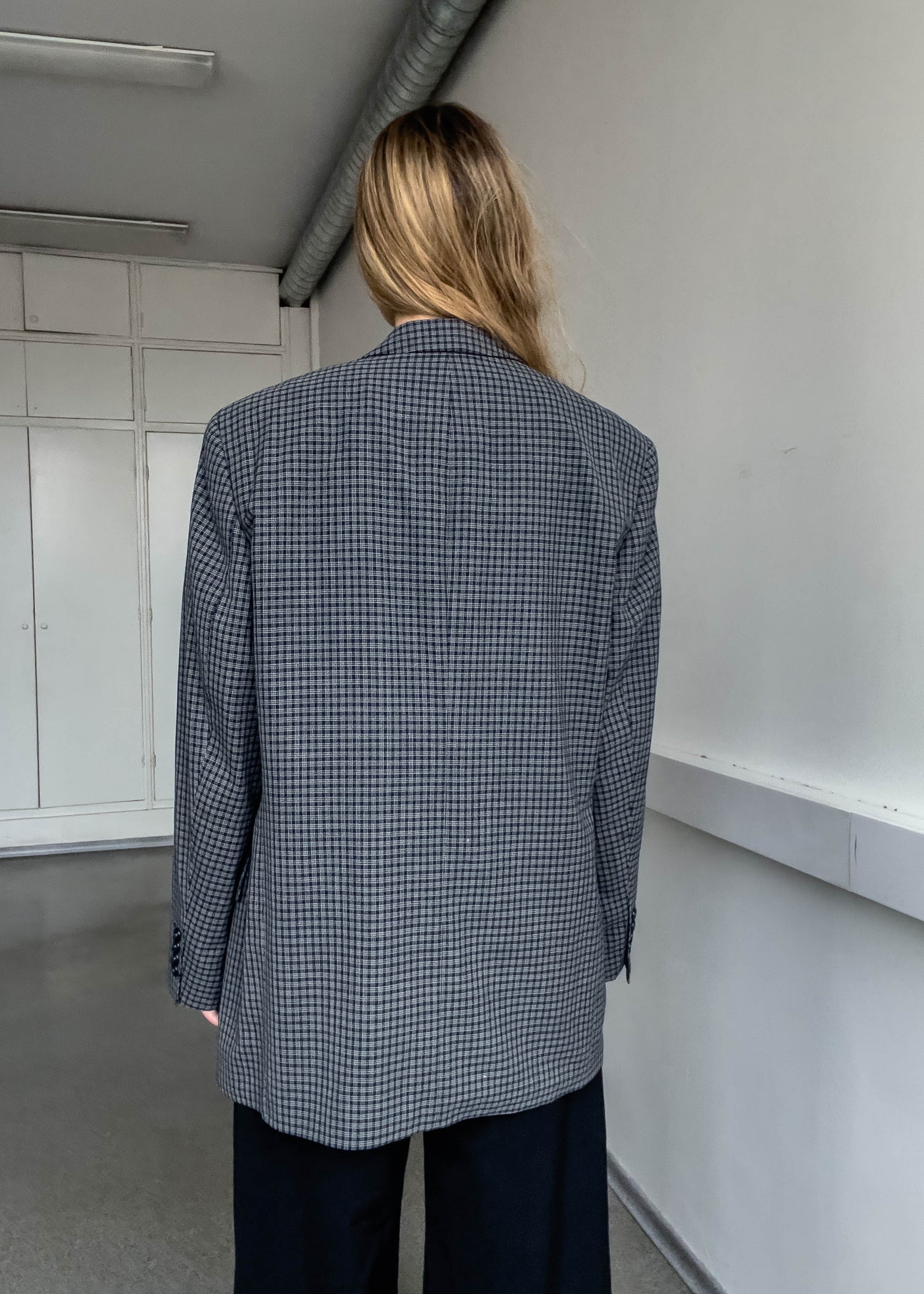 Vintage Blue Checked Oversized Blazer