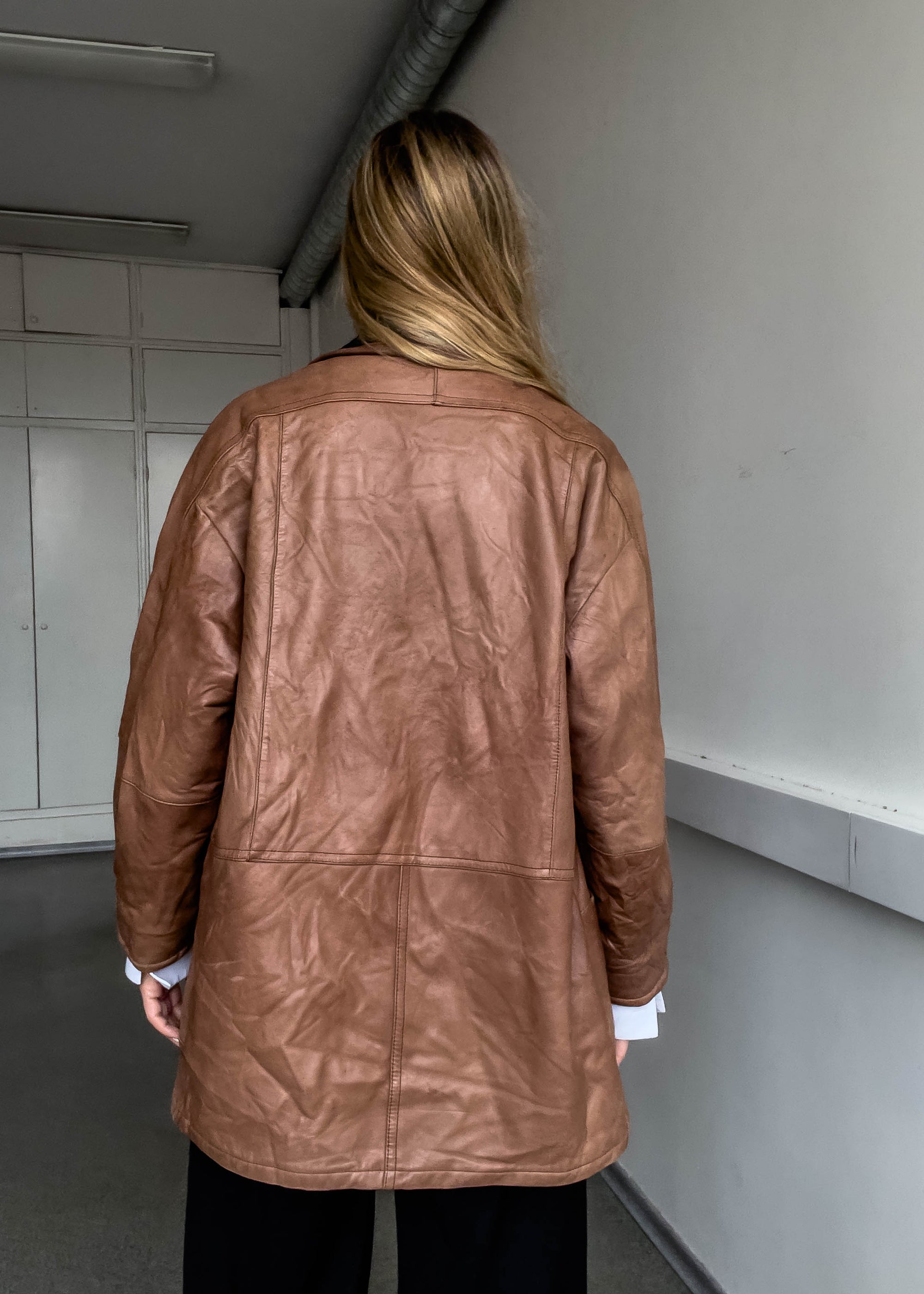 Vintage Brown Oversized Leather Coat