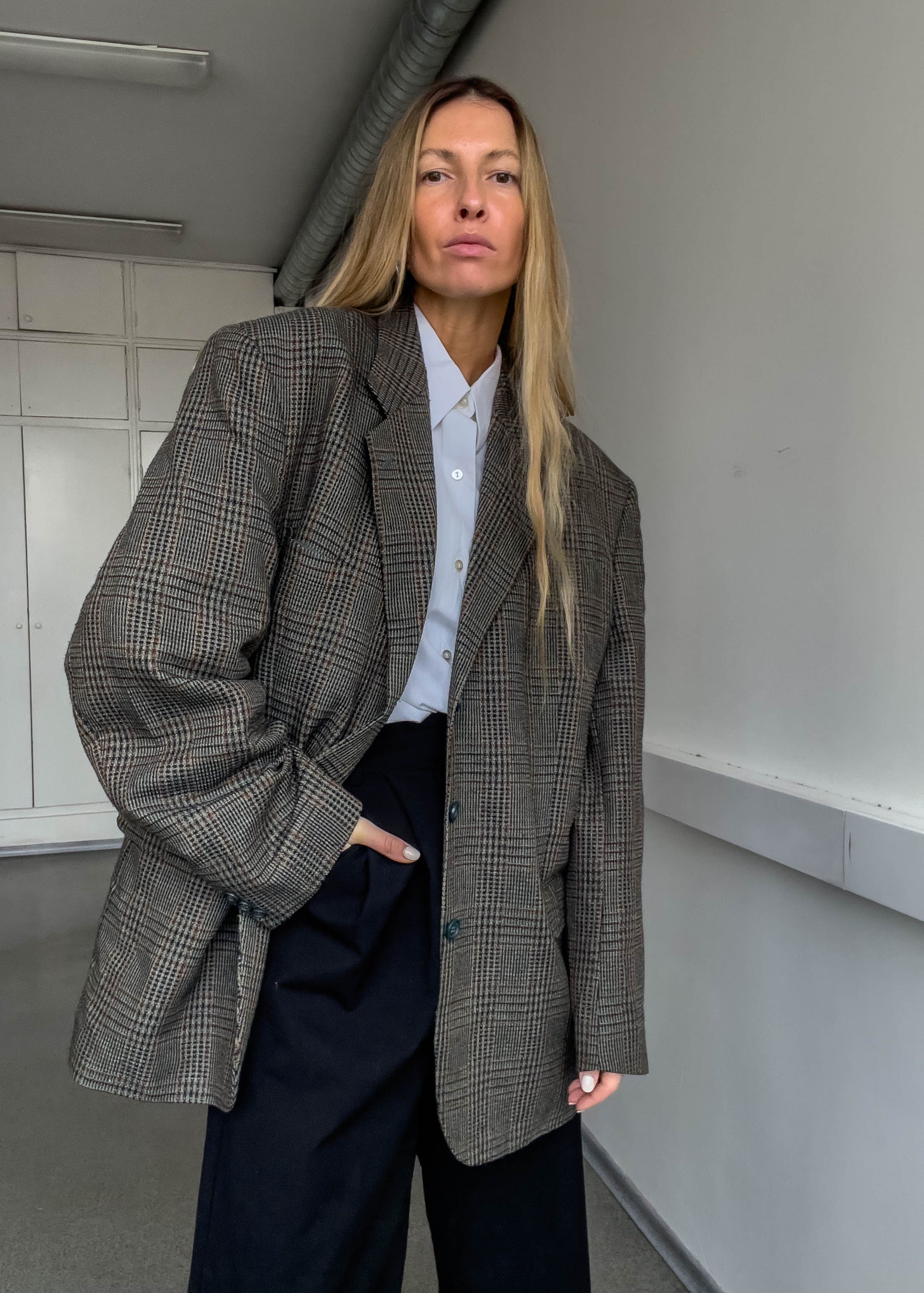 Vintage Checked Oversized Blazer