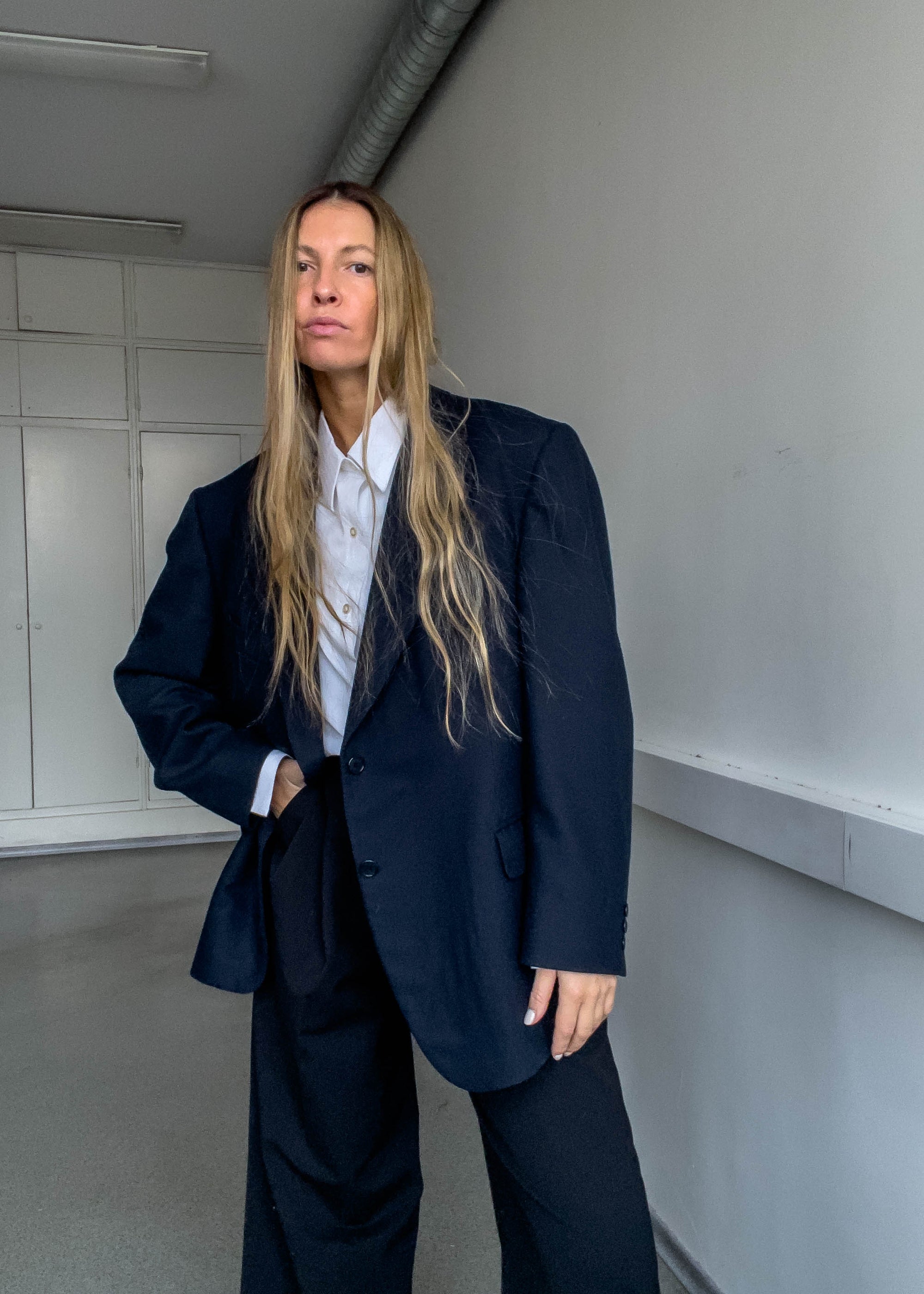 Vintage Navy Blue Oversized Blazer