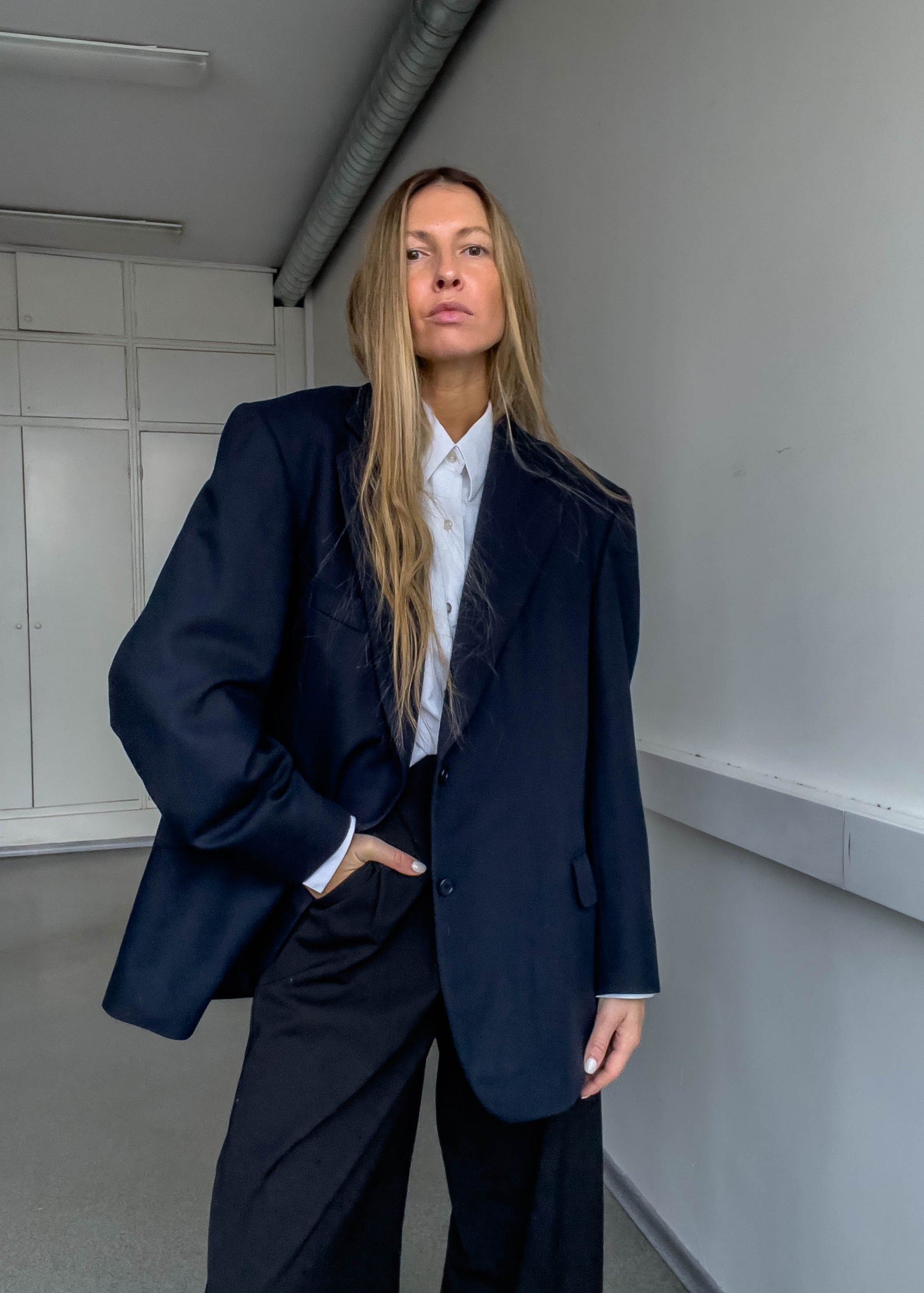 Vintage Navy Blue Oversized Blazer