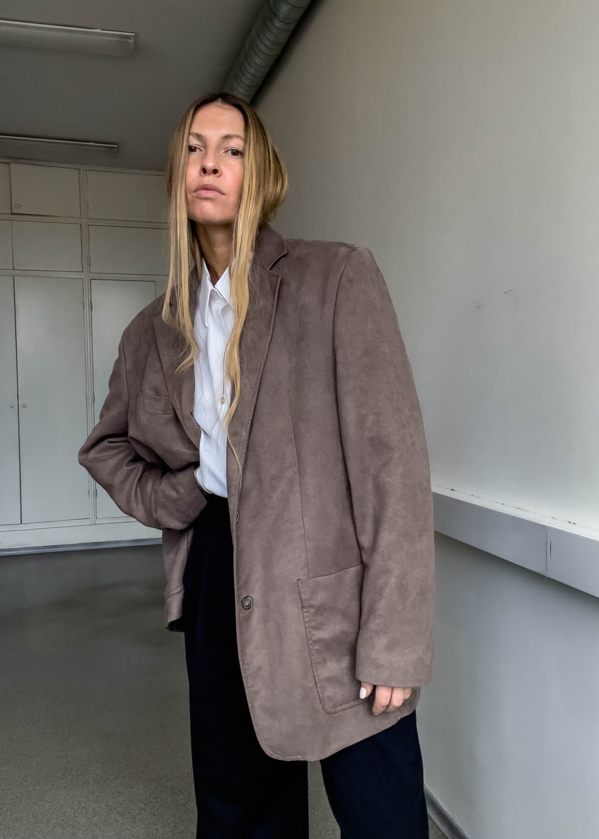 Vintage Grey Oversized Velvet Blazer