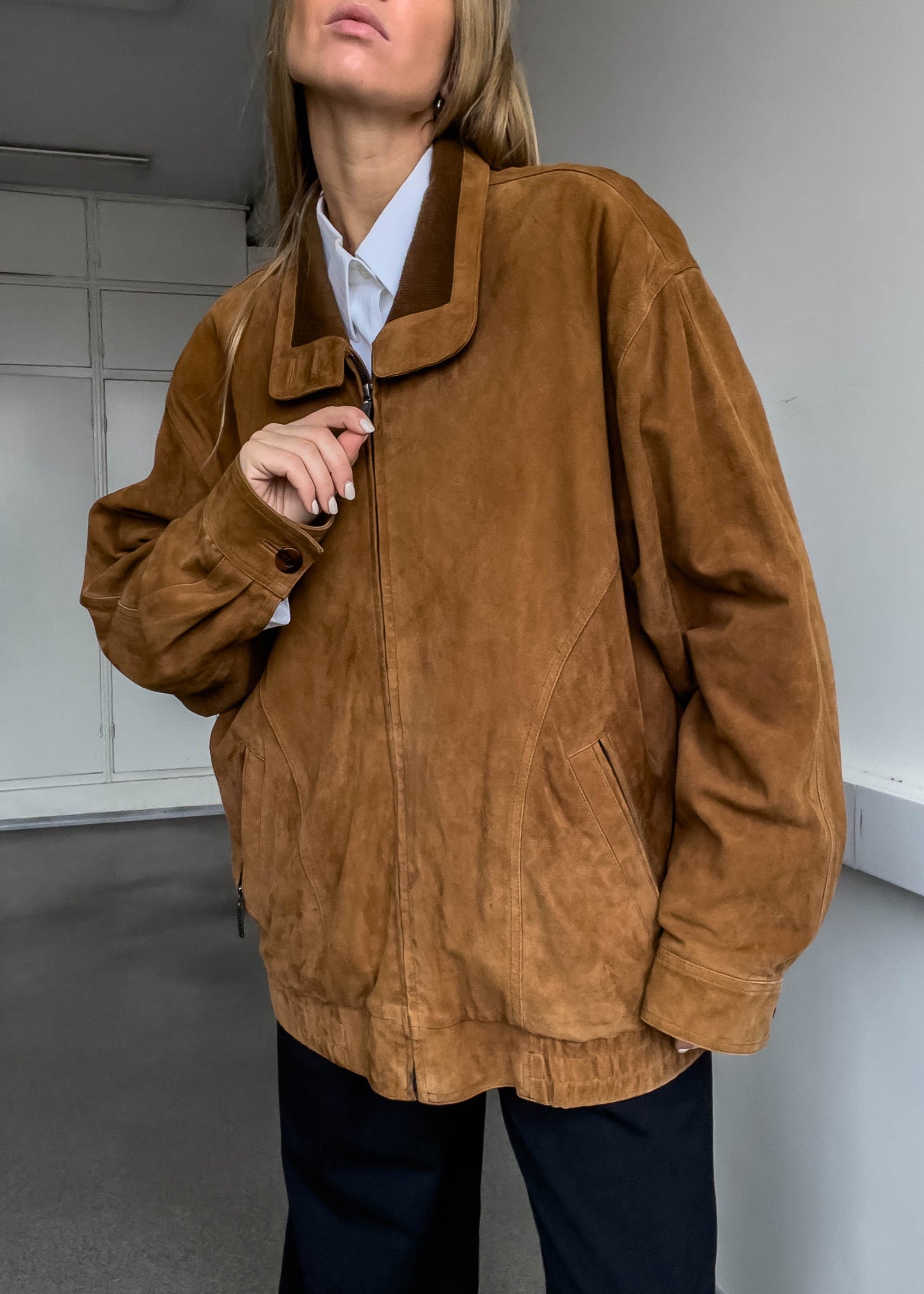 Vintage Brown Oversized Suede Jacket