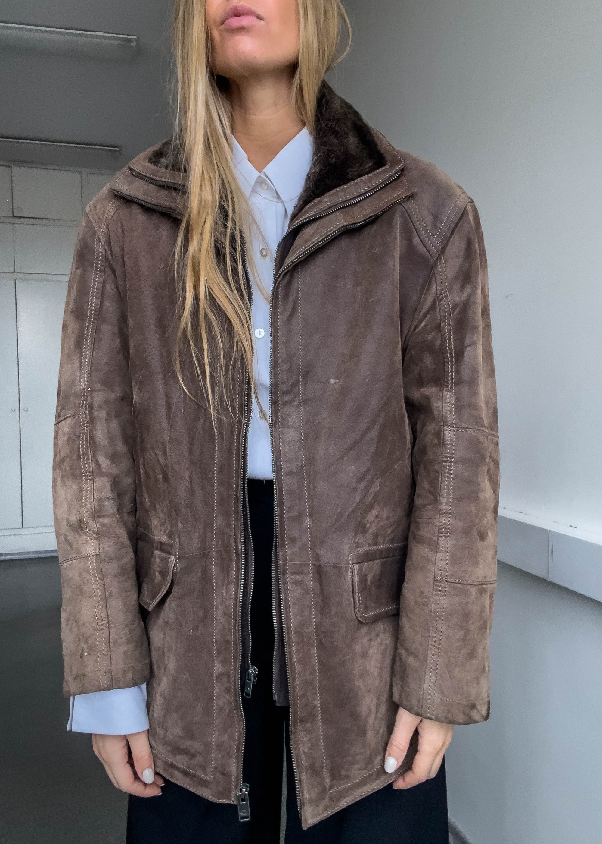 Vintage Brown Oversized Suede Coat