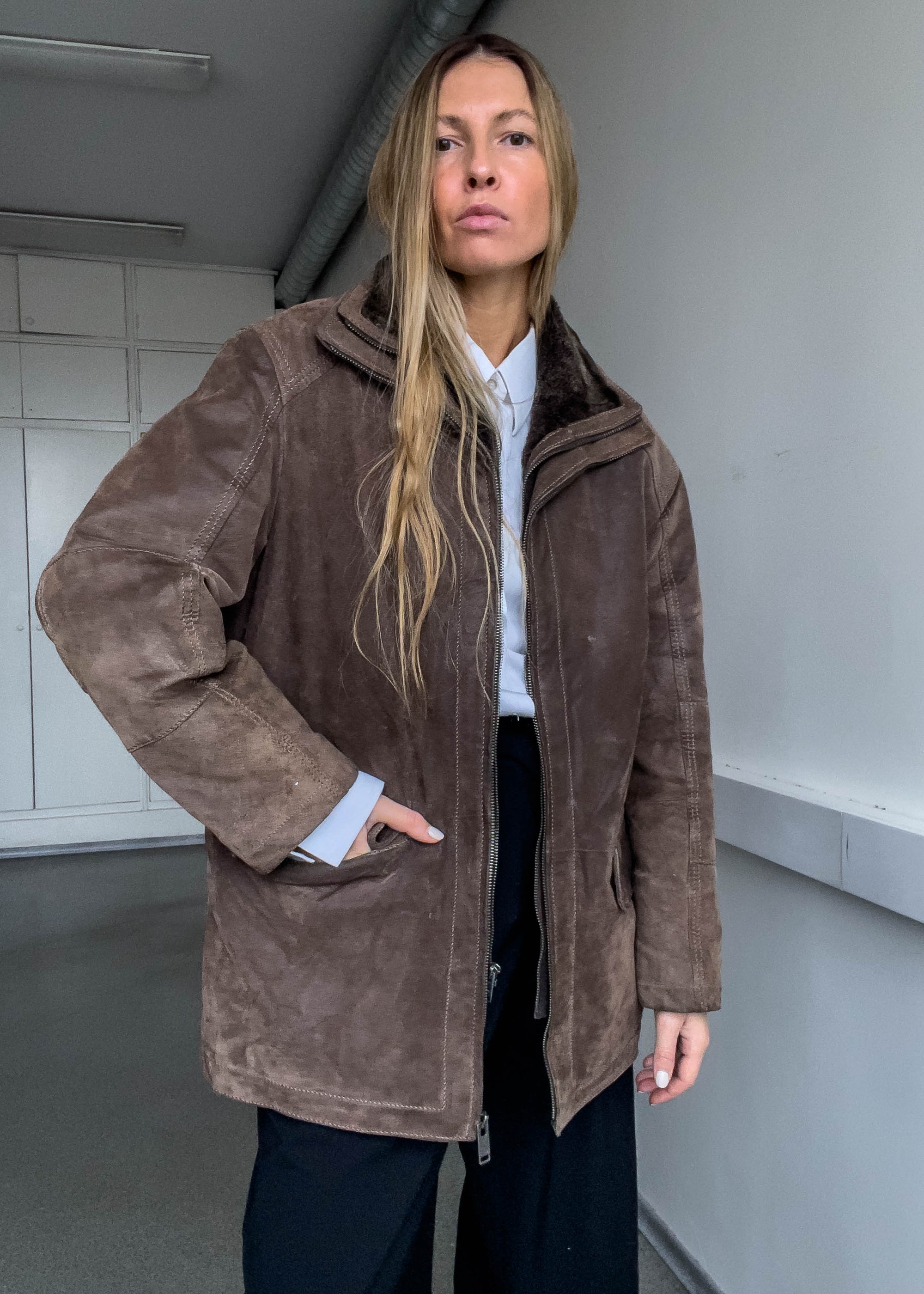 Vintage Brown Oversized Suede Coat